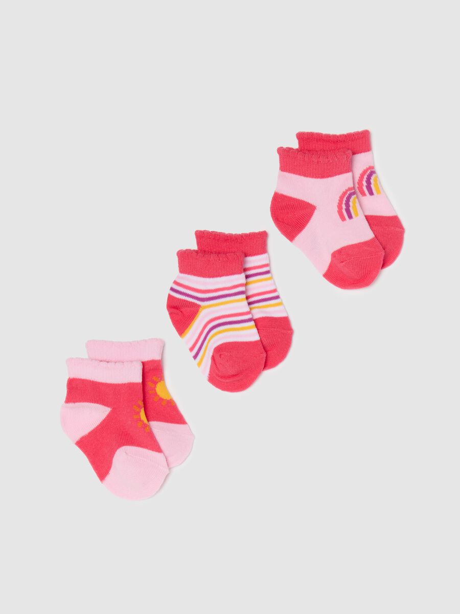 Three-pair pack stretch socks with sun and rainbow design_0