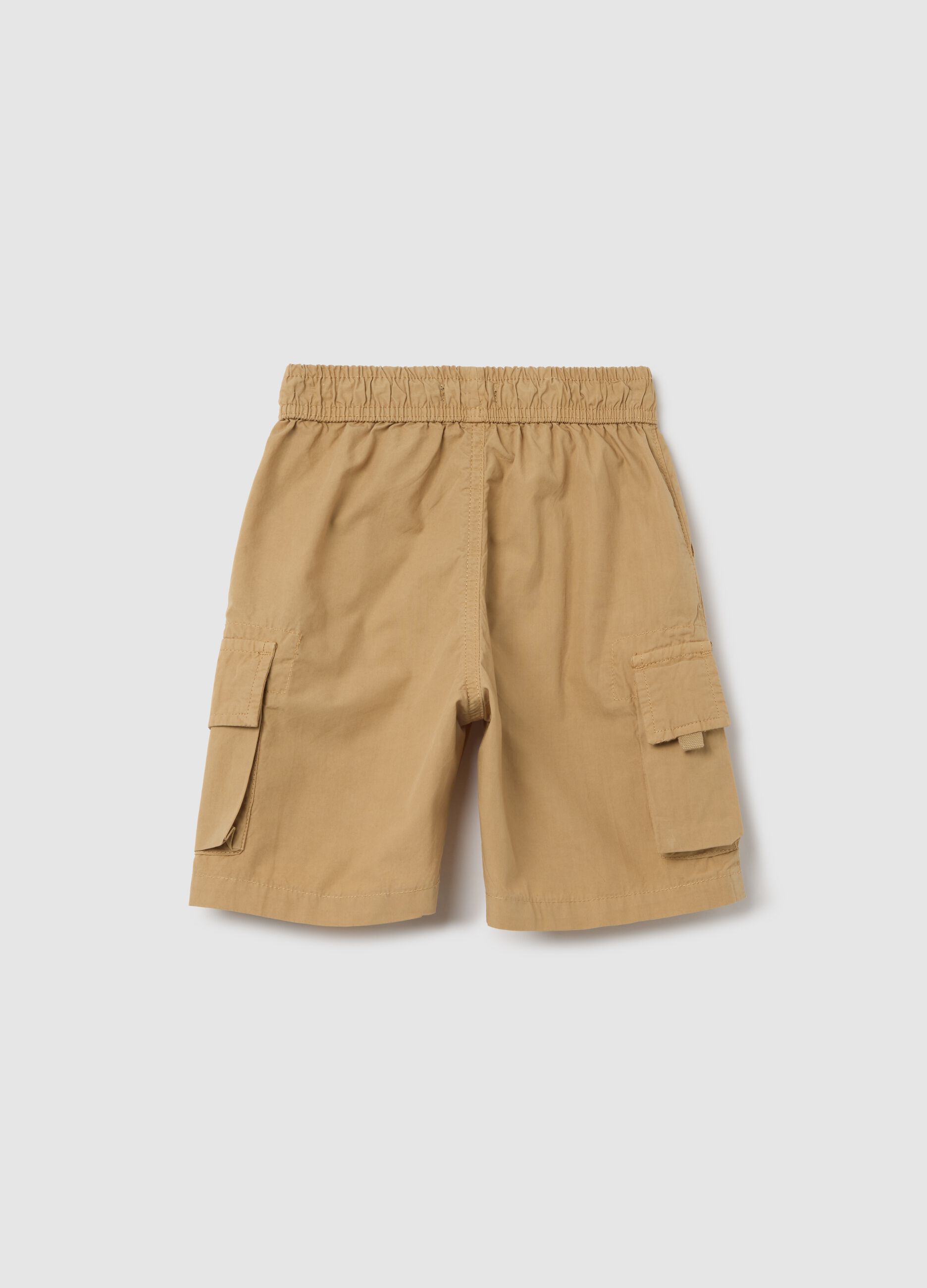 Kids' beige cotton regular fit shorts with pockets