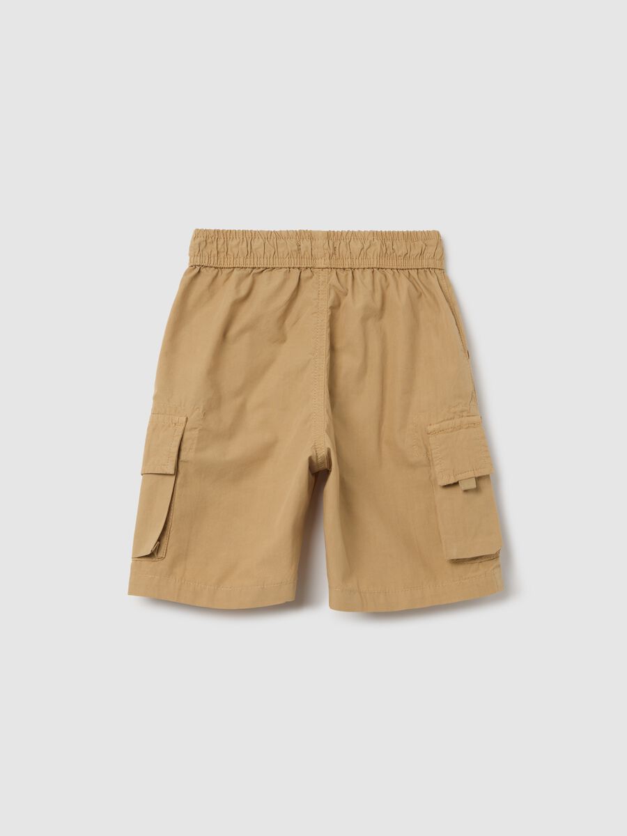 Kids' beige cotton regular fit shorts with pockets_1