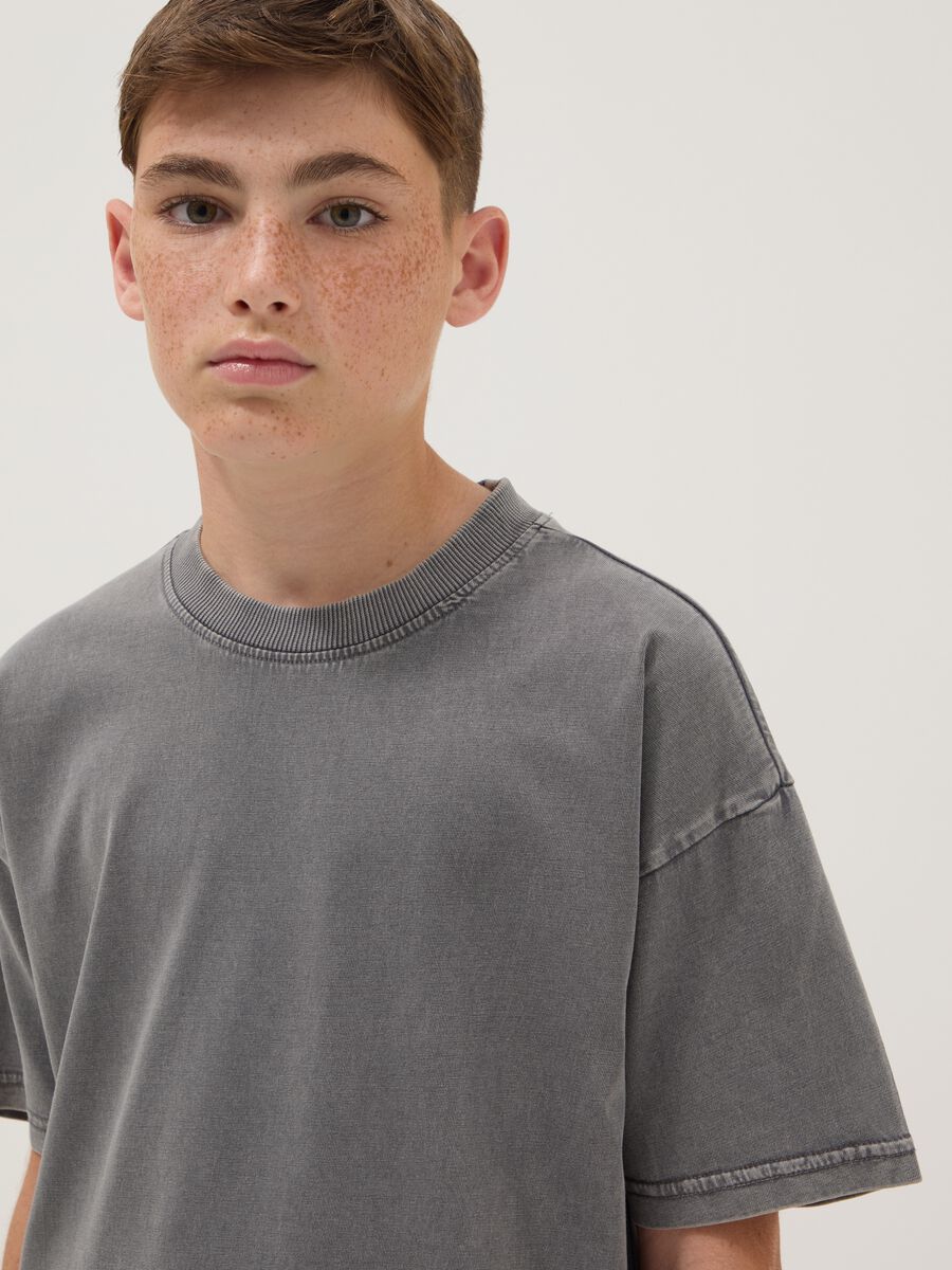 Grey pure cotton short-sleeve boys&rsquo; T-shirt, oversized fit_0