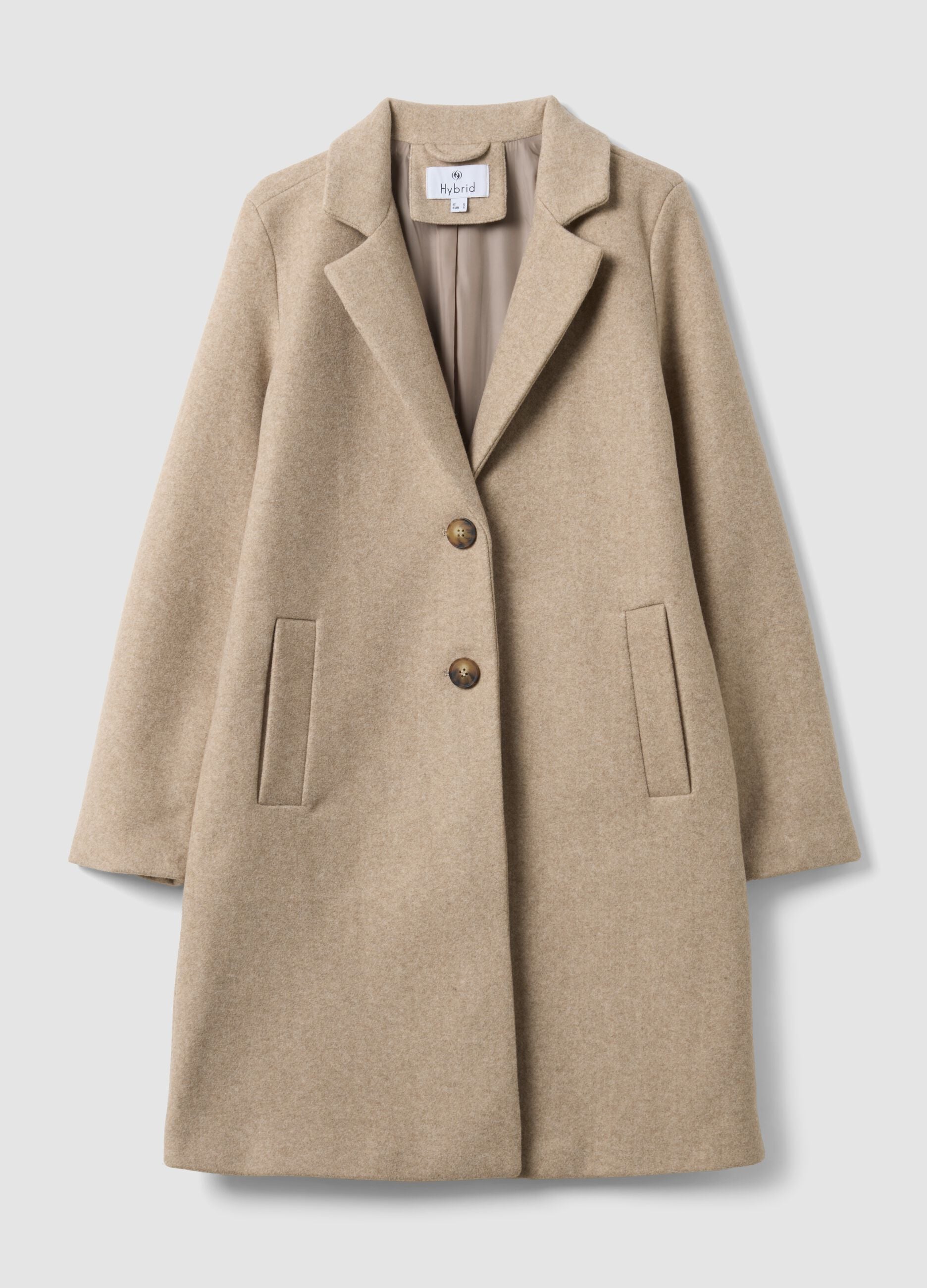 Camel regular-fit coat with lapels and buttons