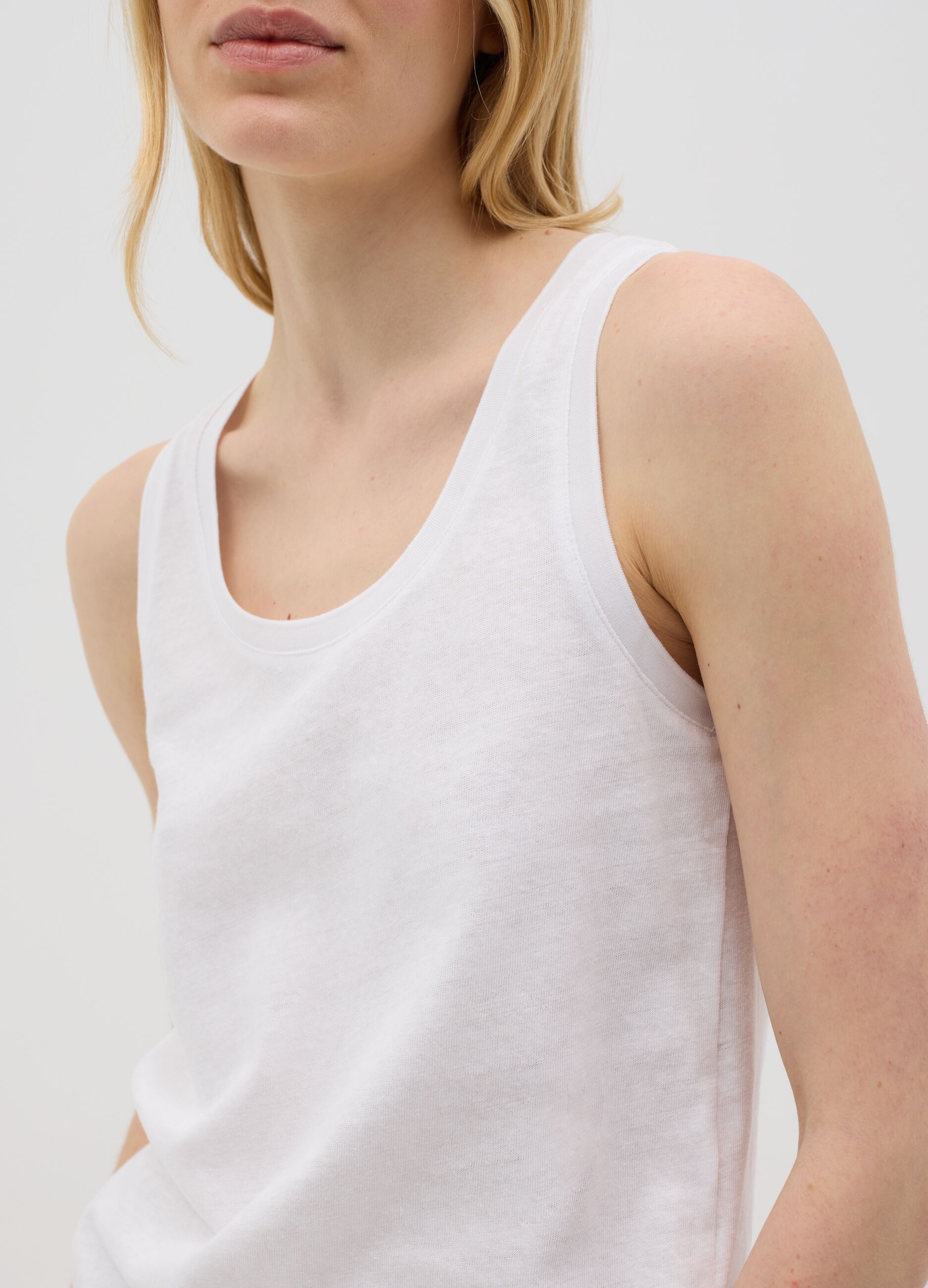 White Cotton and Linen Tank Top by Ovs
