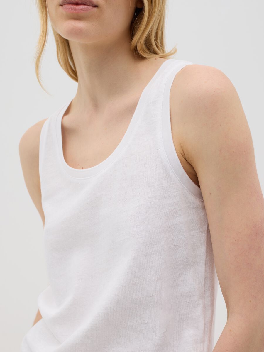 White Cotton and Linen Tank Top by Ovs_3
