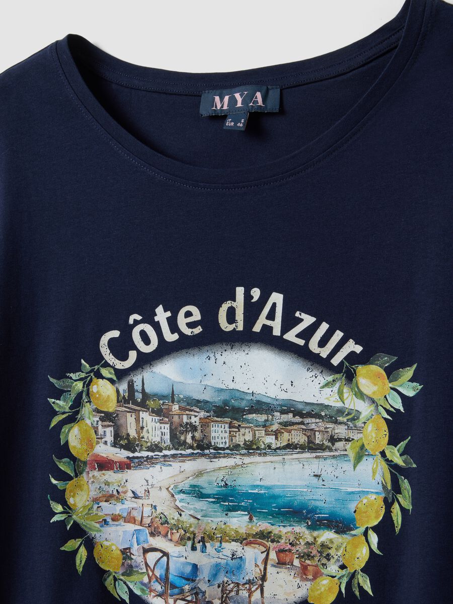 Blue pure cotton T-shirt regular fit with print_5