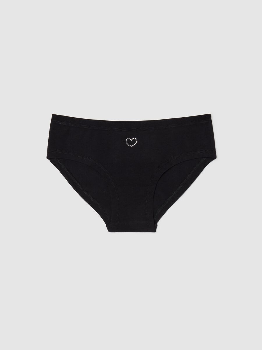 Stretch cotton French knickers with diamanté heart_0