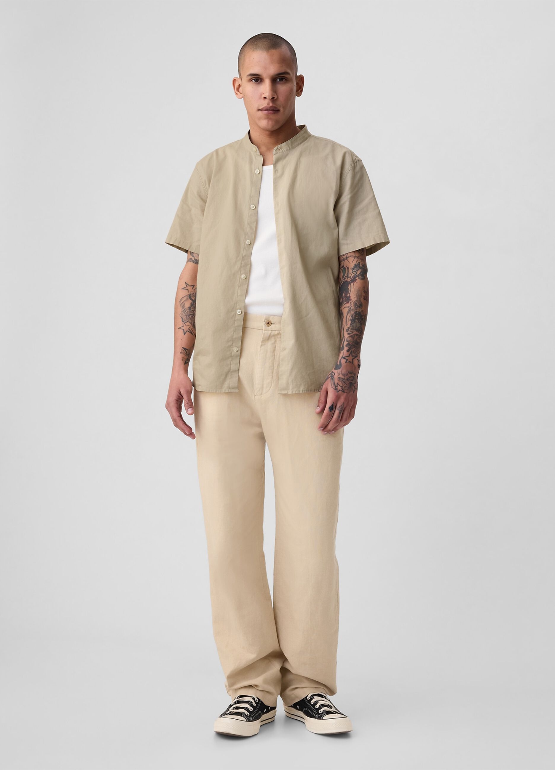 Camicia a maniche corte collo alla coreana