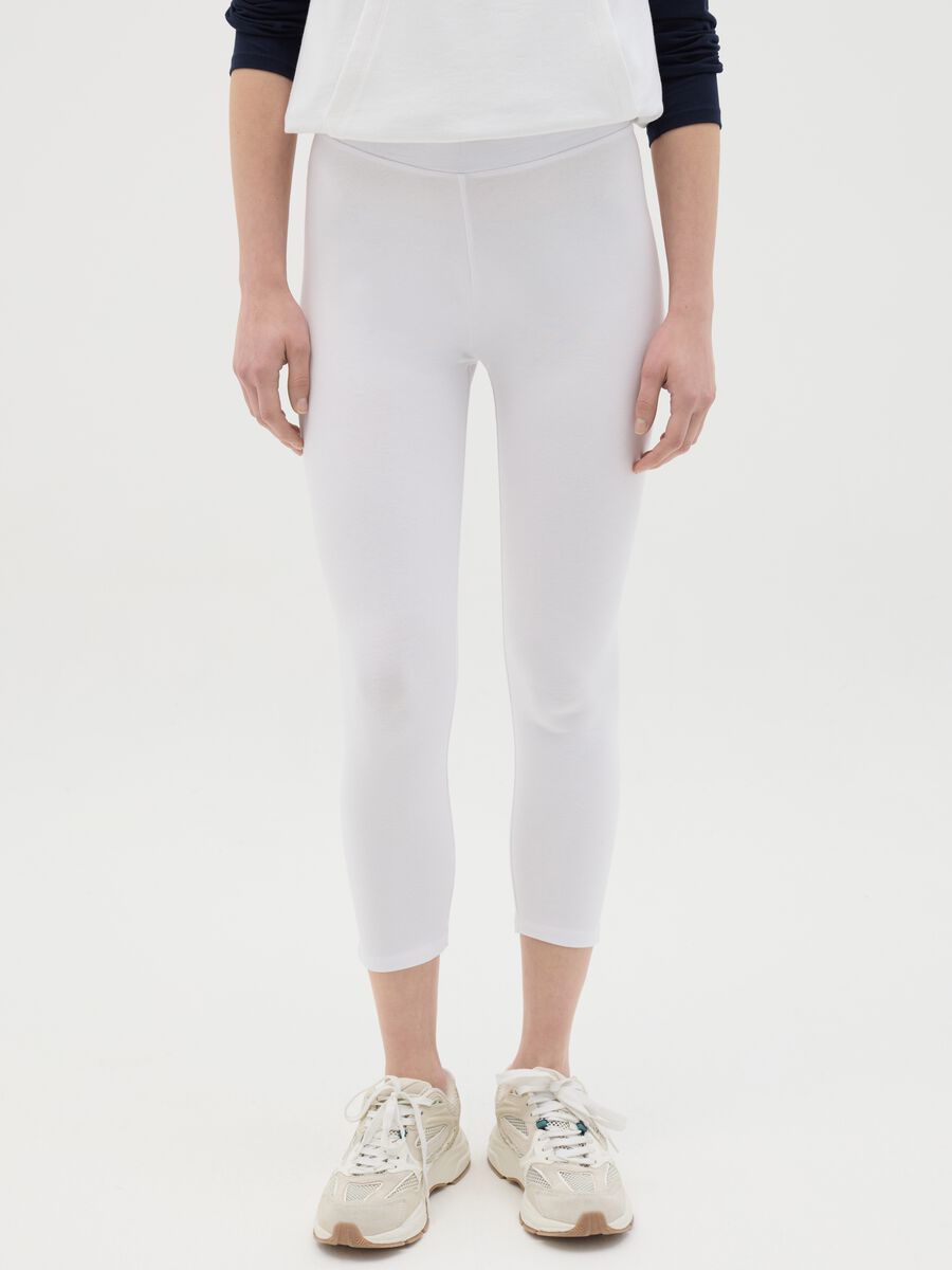 White Cotton Stretch Leggings_1