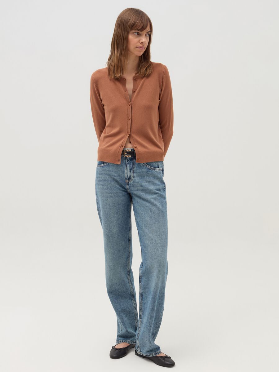 Solid colour cardigan with round neck_1