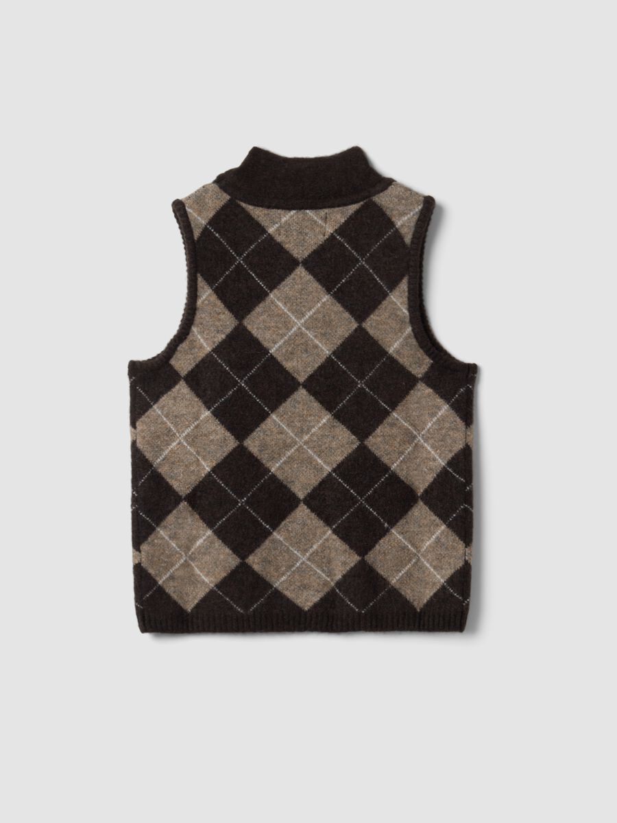 Brown stretch wool gilet with stand collar_2