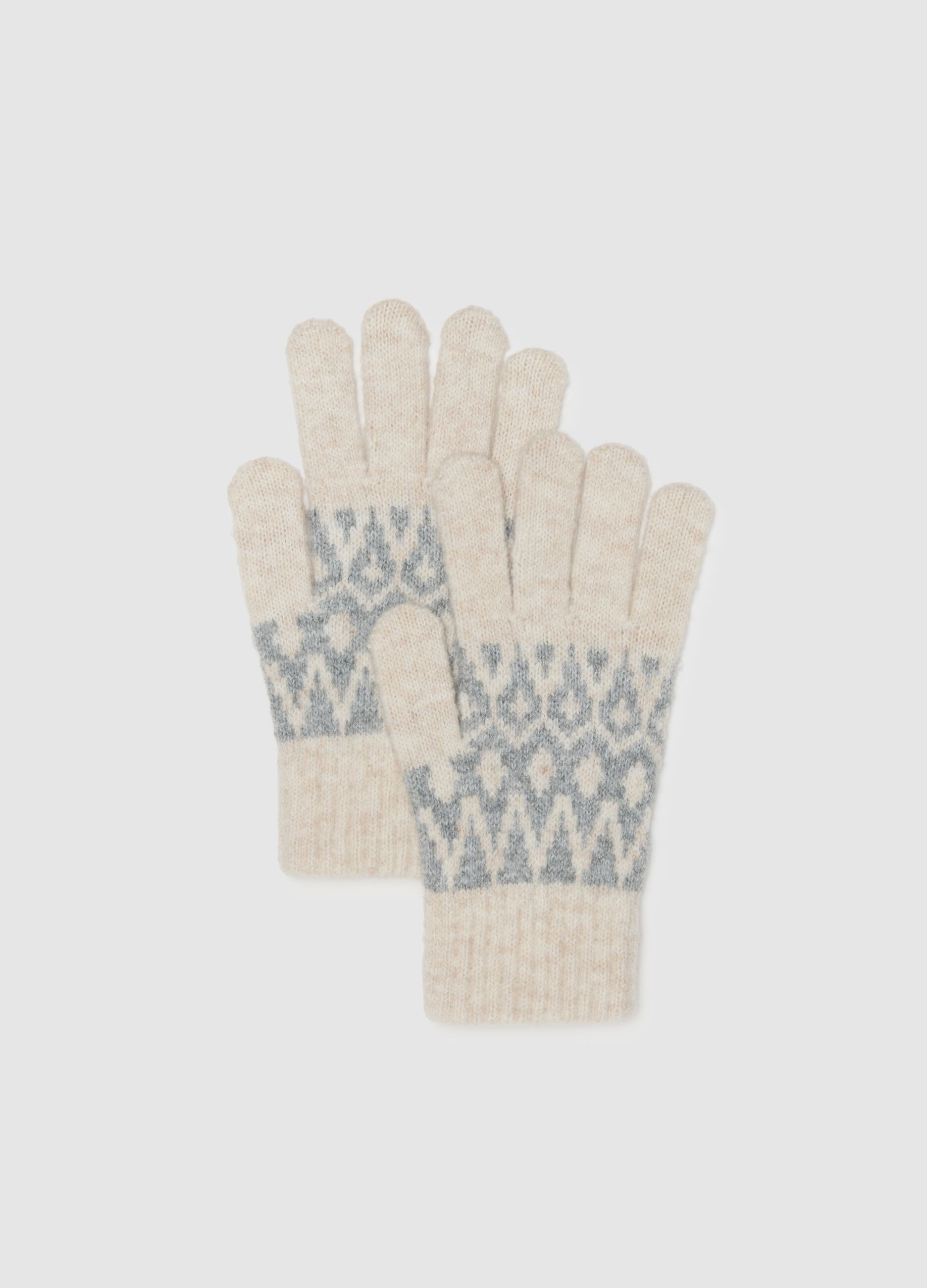 Beige gloves with grey geometric pattern
