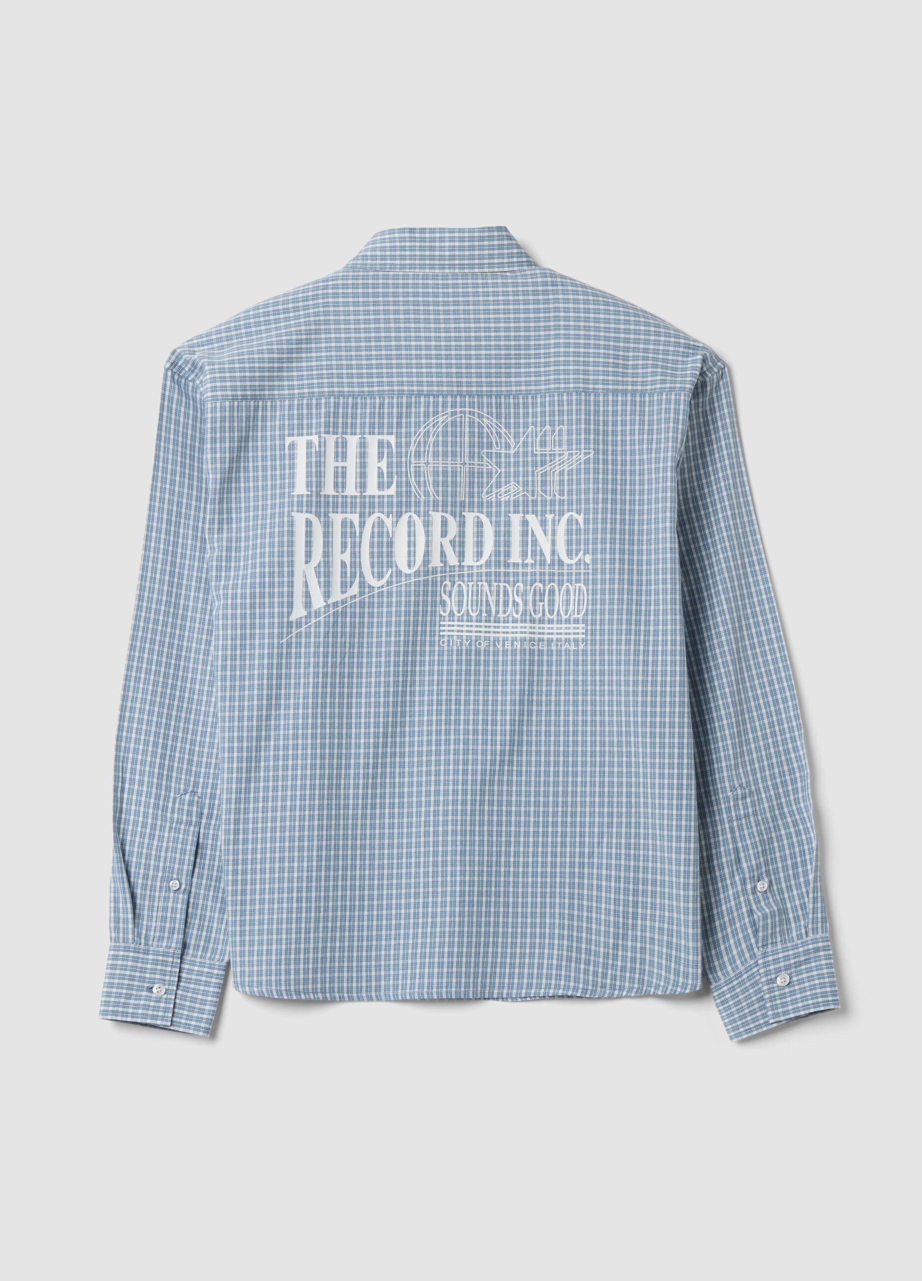 Blue checked pure cotton poplin shirt, cropped oversized fit