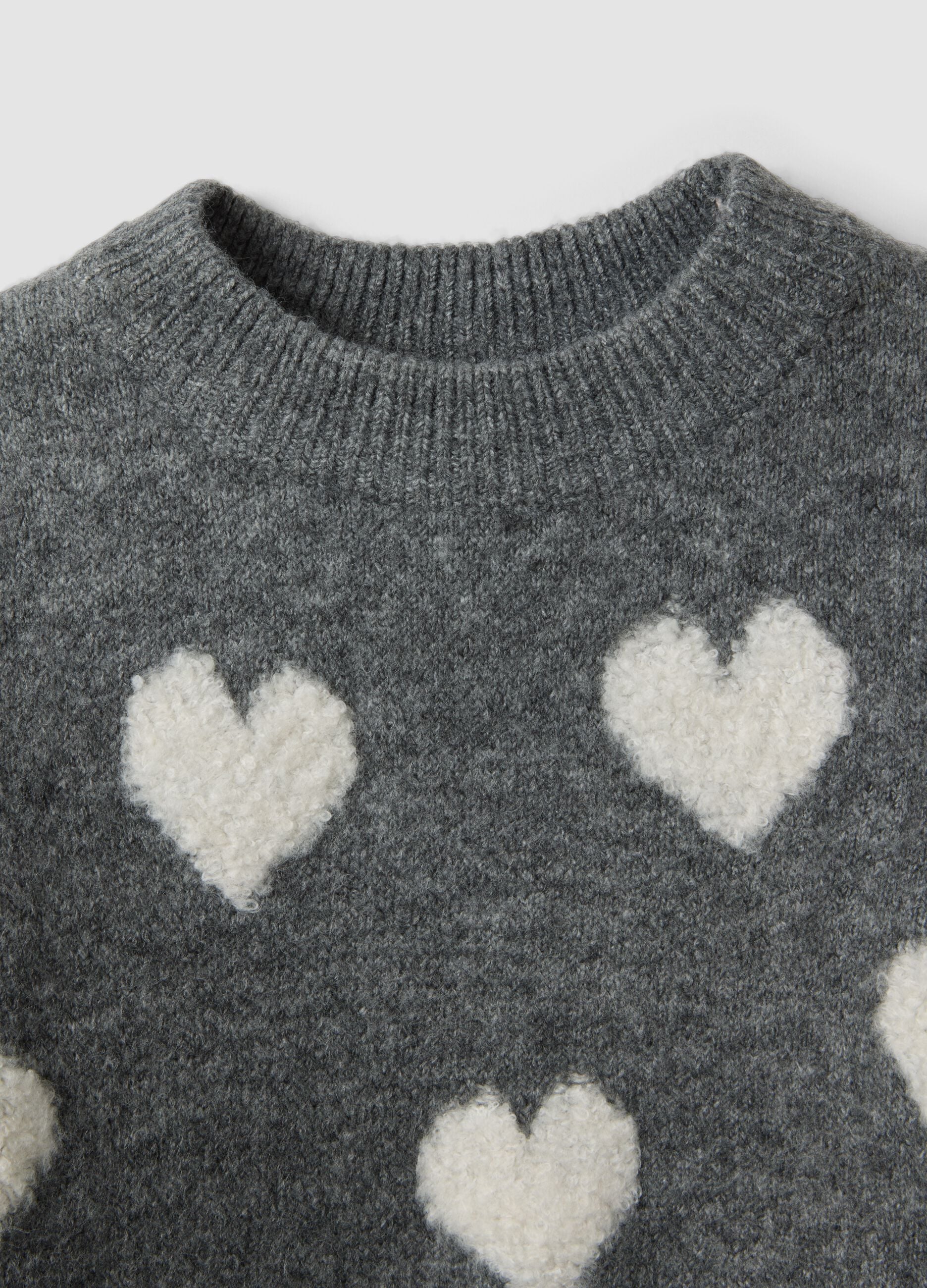 Maglia grigia melange in tessuto elasticizzato girocollo con cuori