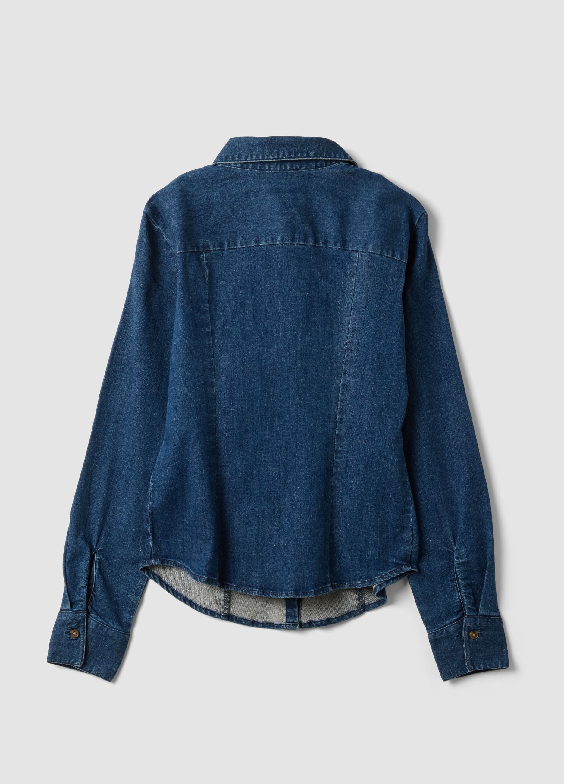 Blue slim-fit stretch cotton denim shirt