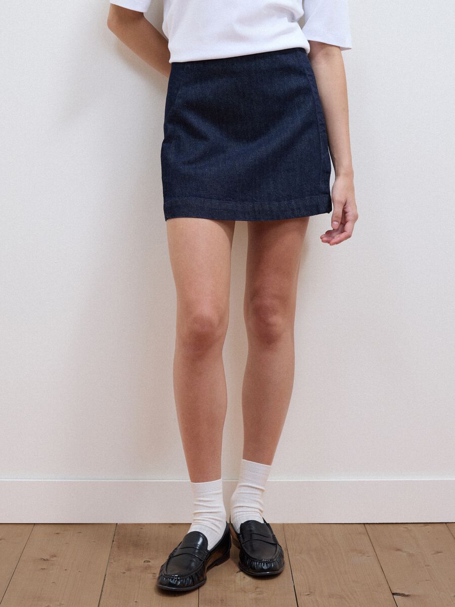 Gonna blu in denim di puro cotone_1