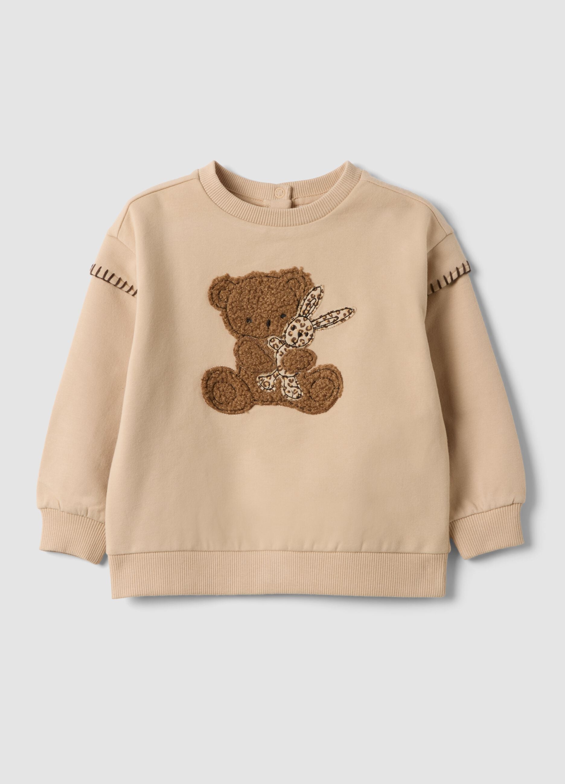 Felpa marrone in cotone elasticizzato con girocollo
