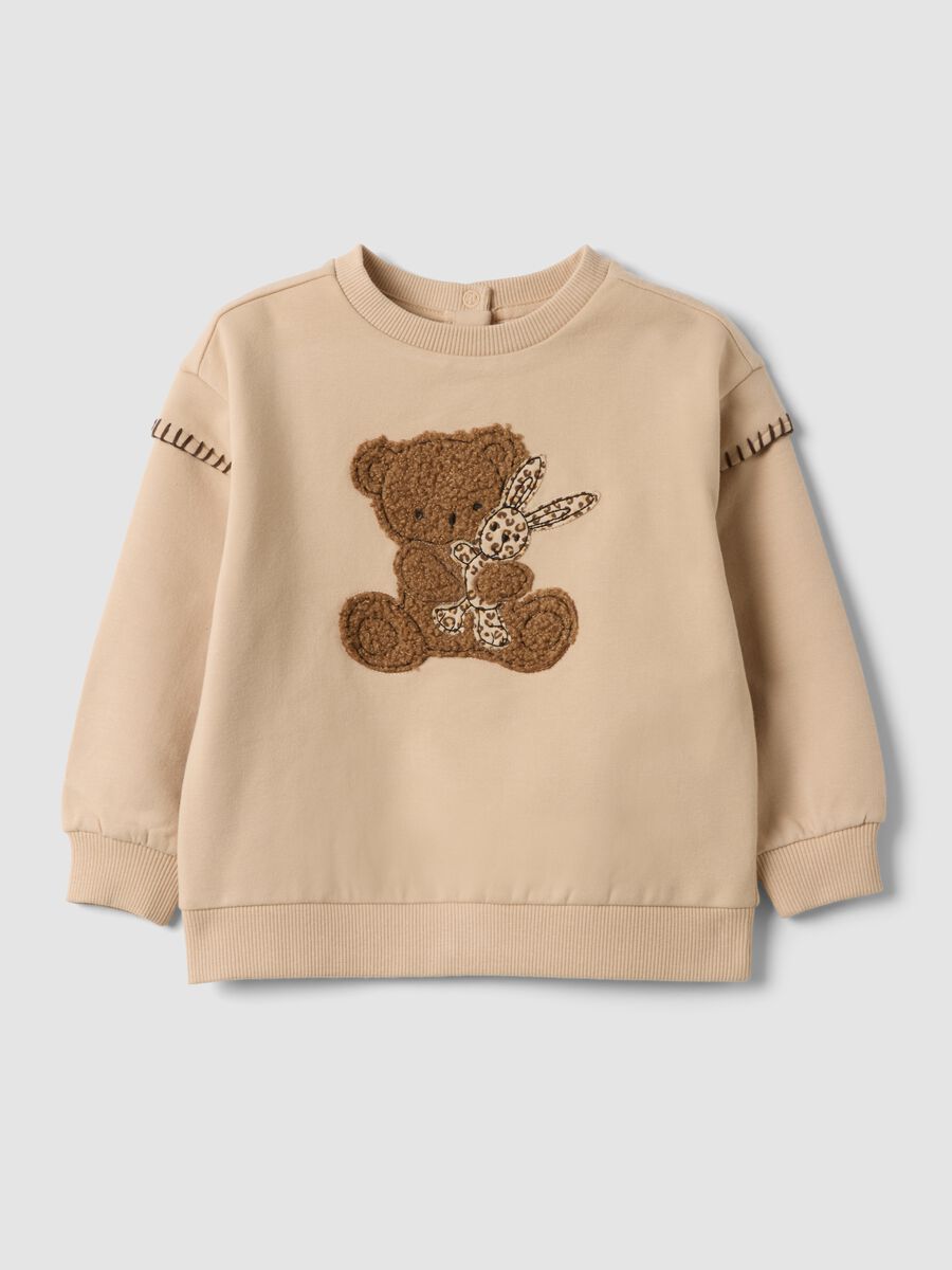 Felpa marrone in cotone elasticizzato con girocollo_0