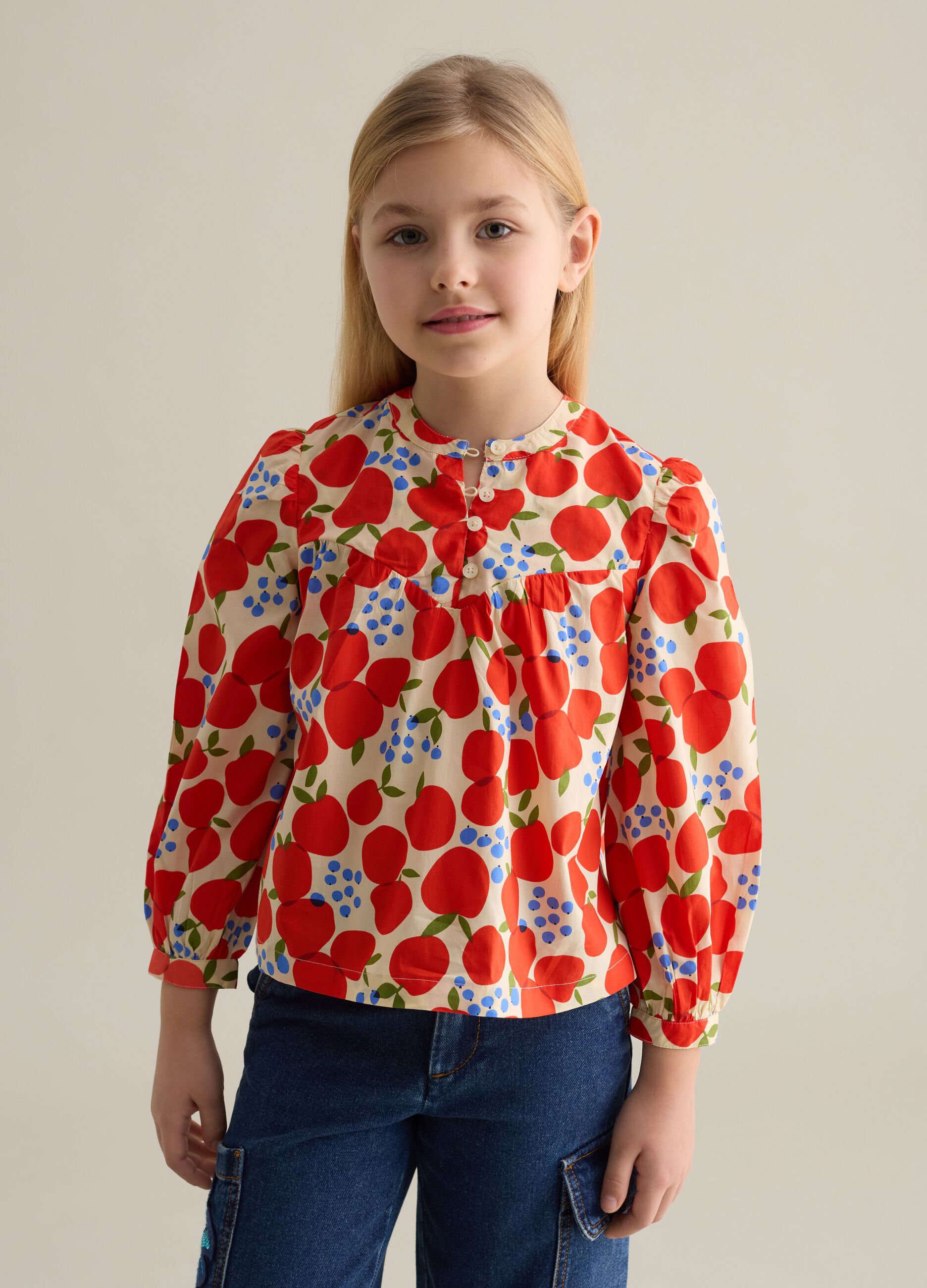Cotton blouse with fruit print