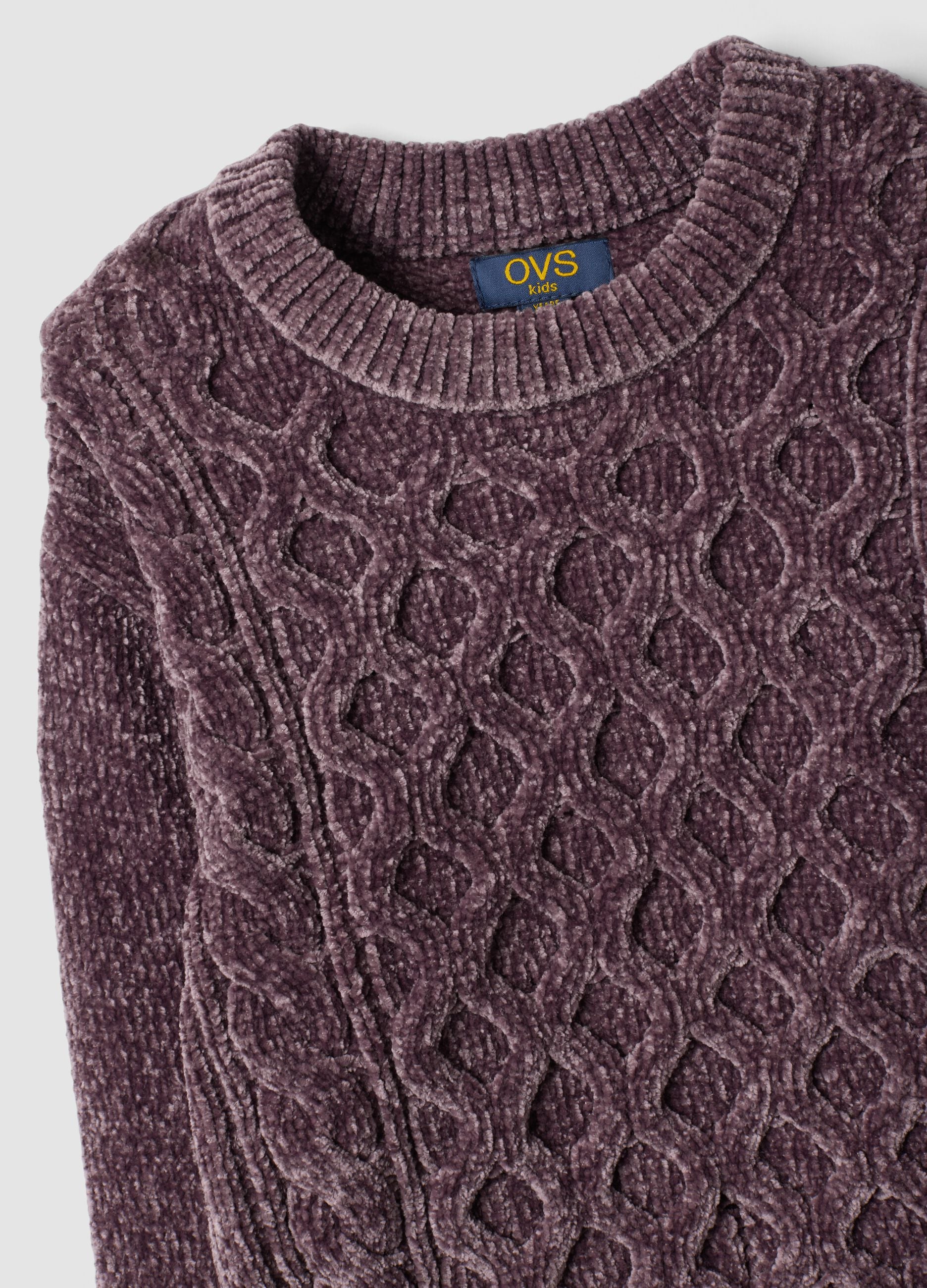 Plum purple crew-neck cable-knit jumper, regular fit