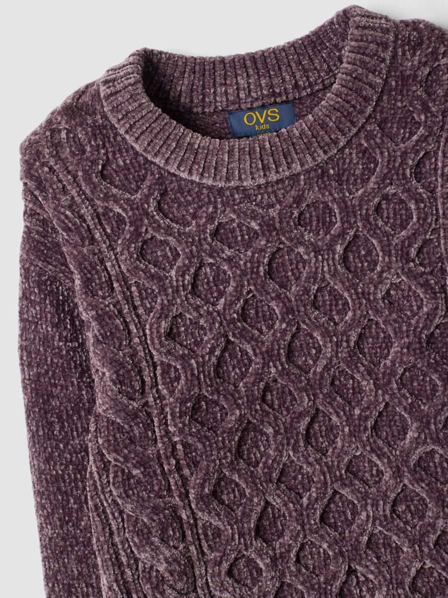 Maglione viola prugna girocollo a trecce regular fit_2