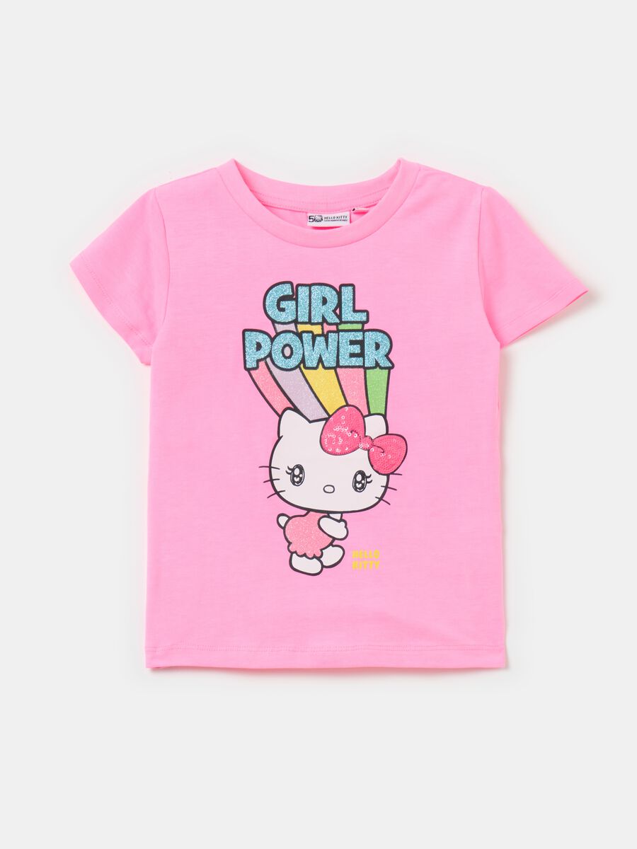 T-shirt con stampa Hello Kitty e paillettes_0