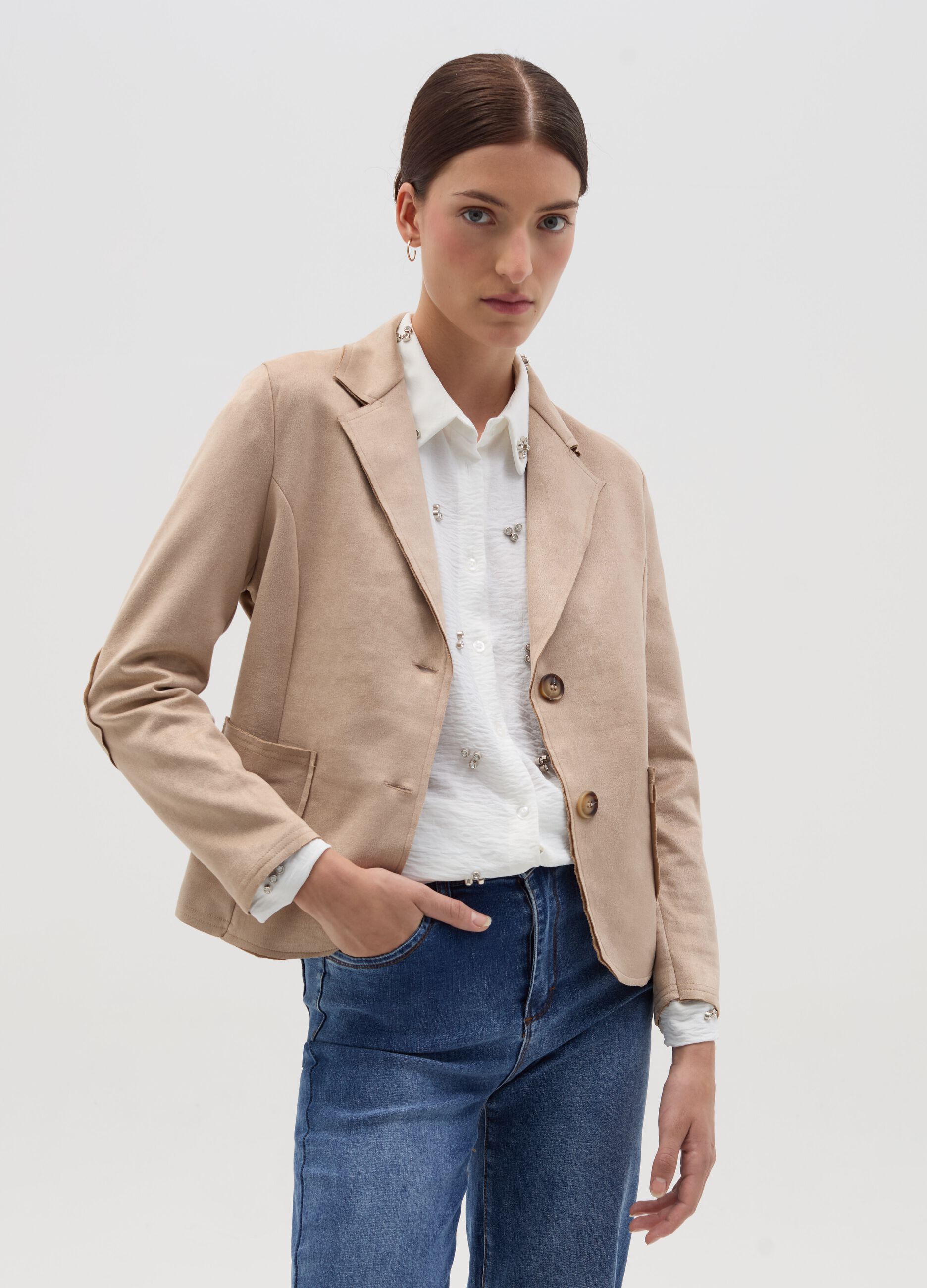 Single-breasted suede blazer