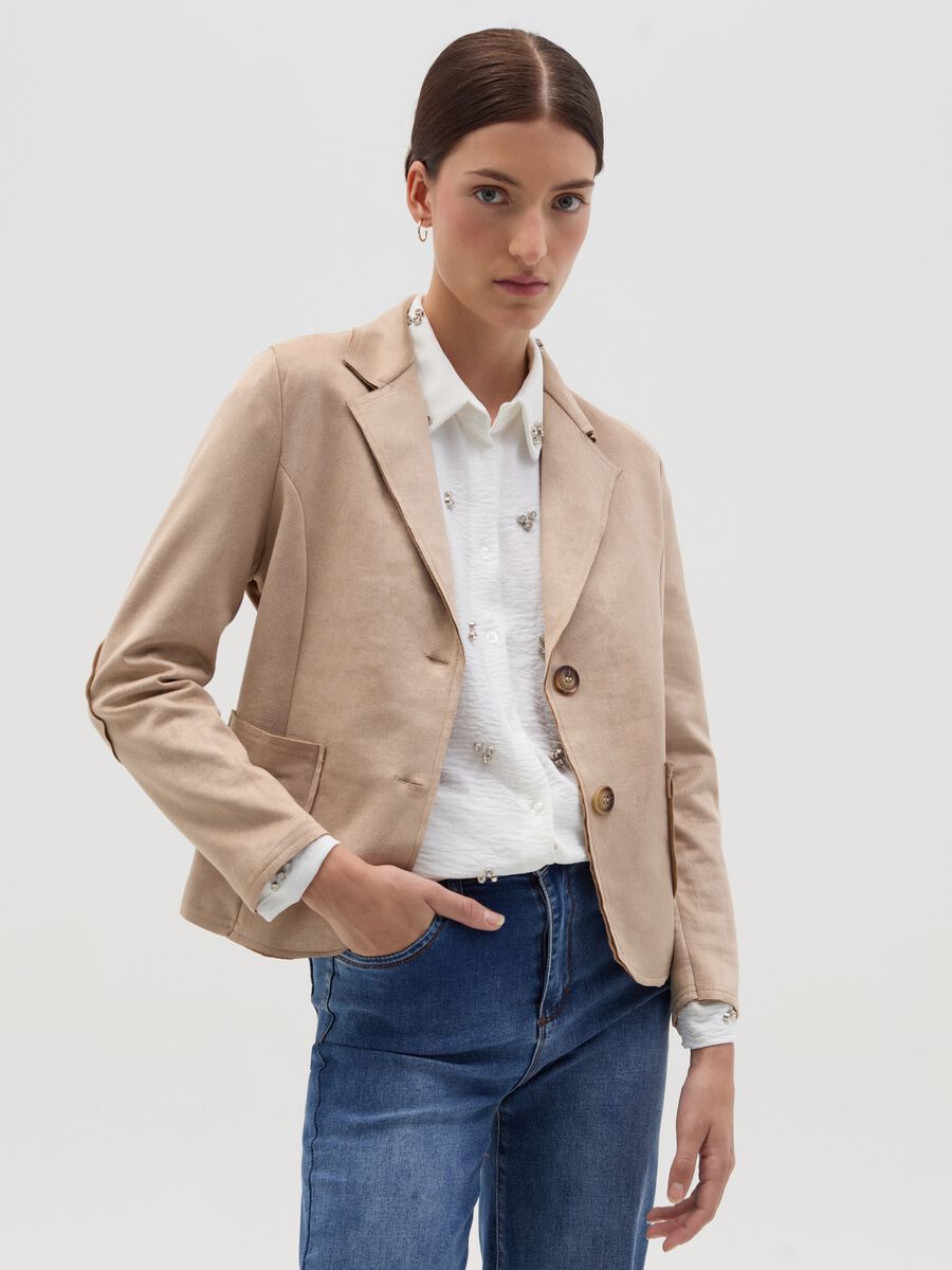 Single-breasted suede blazer_0