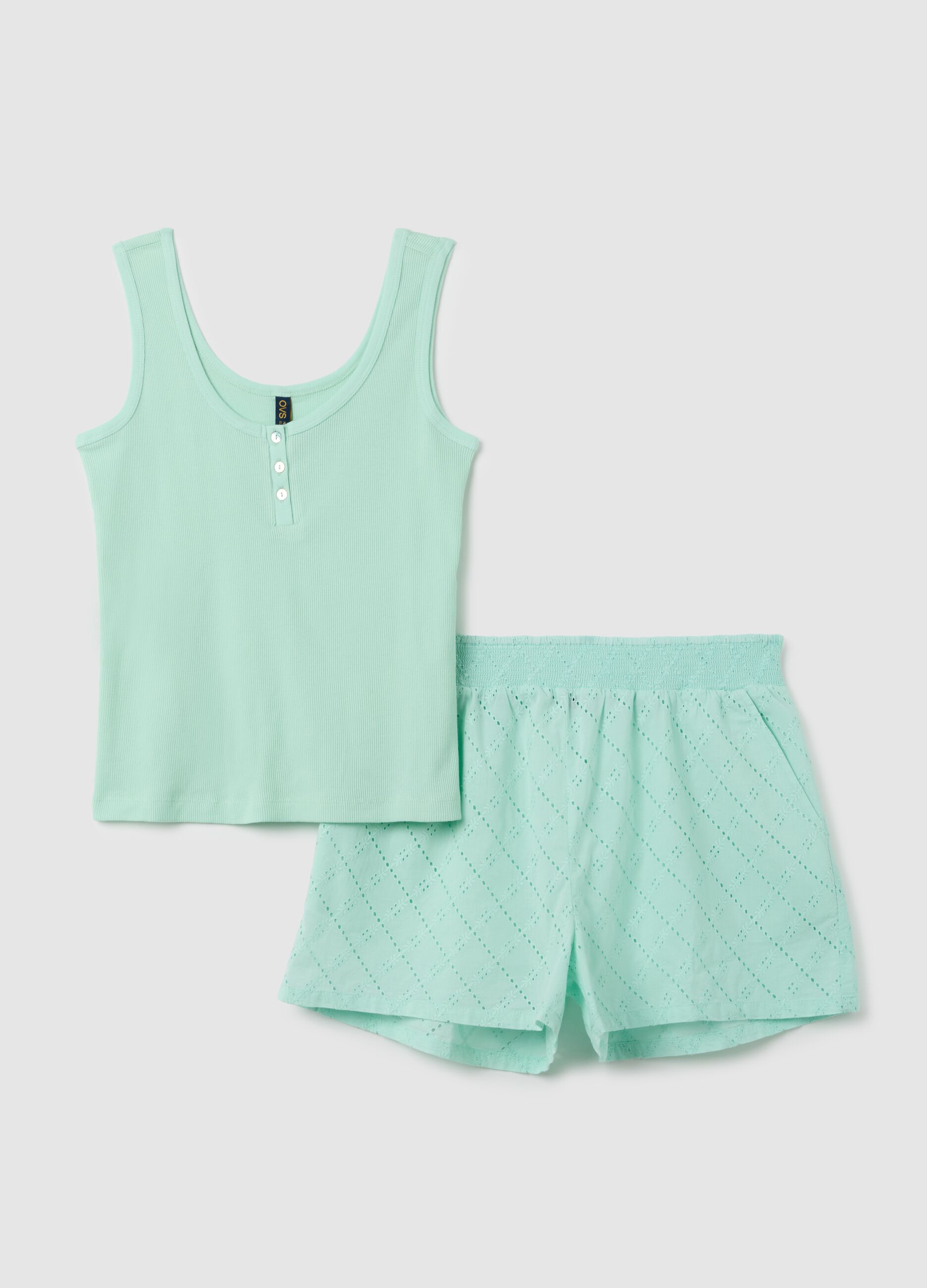 Set pigiama da donna in puro cotone verde