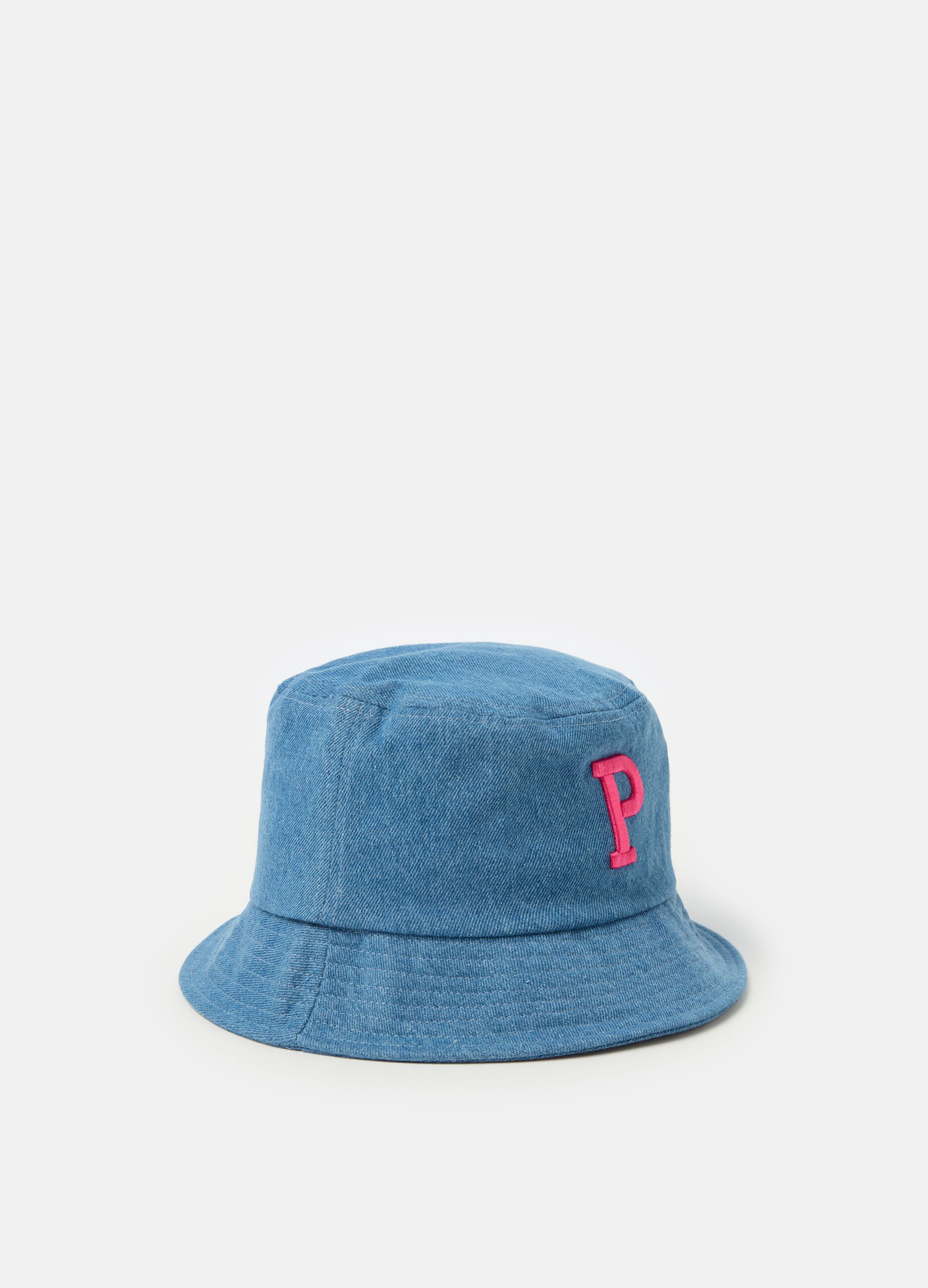 Denim hat with logo embroidery