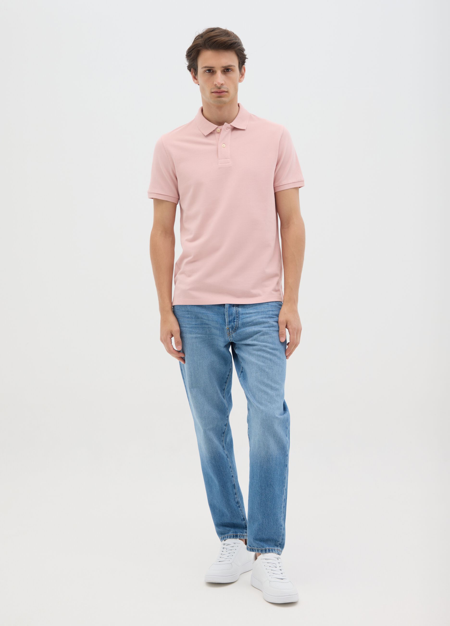 Men's pink pure cotton polo shirt regular fit