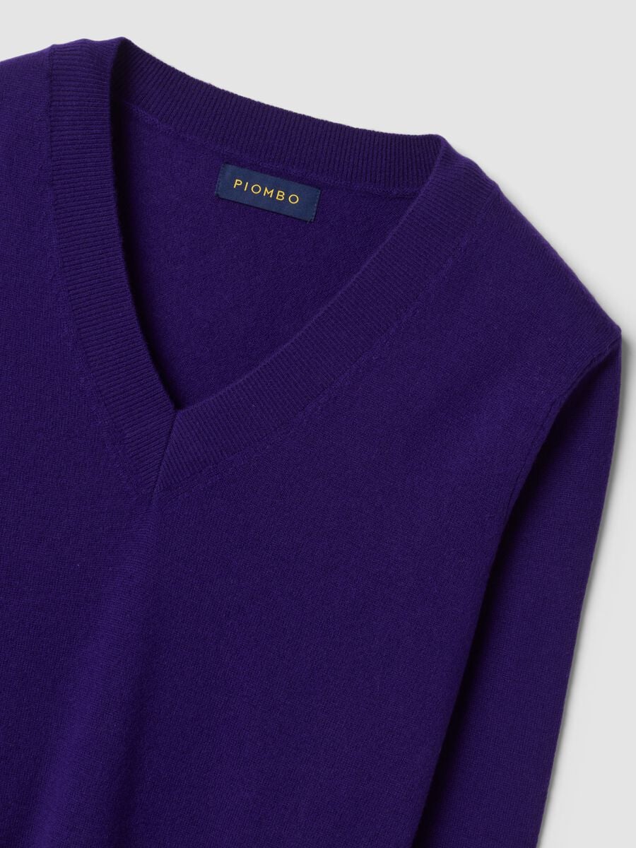 Maglia viola in pura lana con scollo profondo a V_5