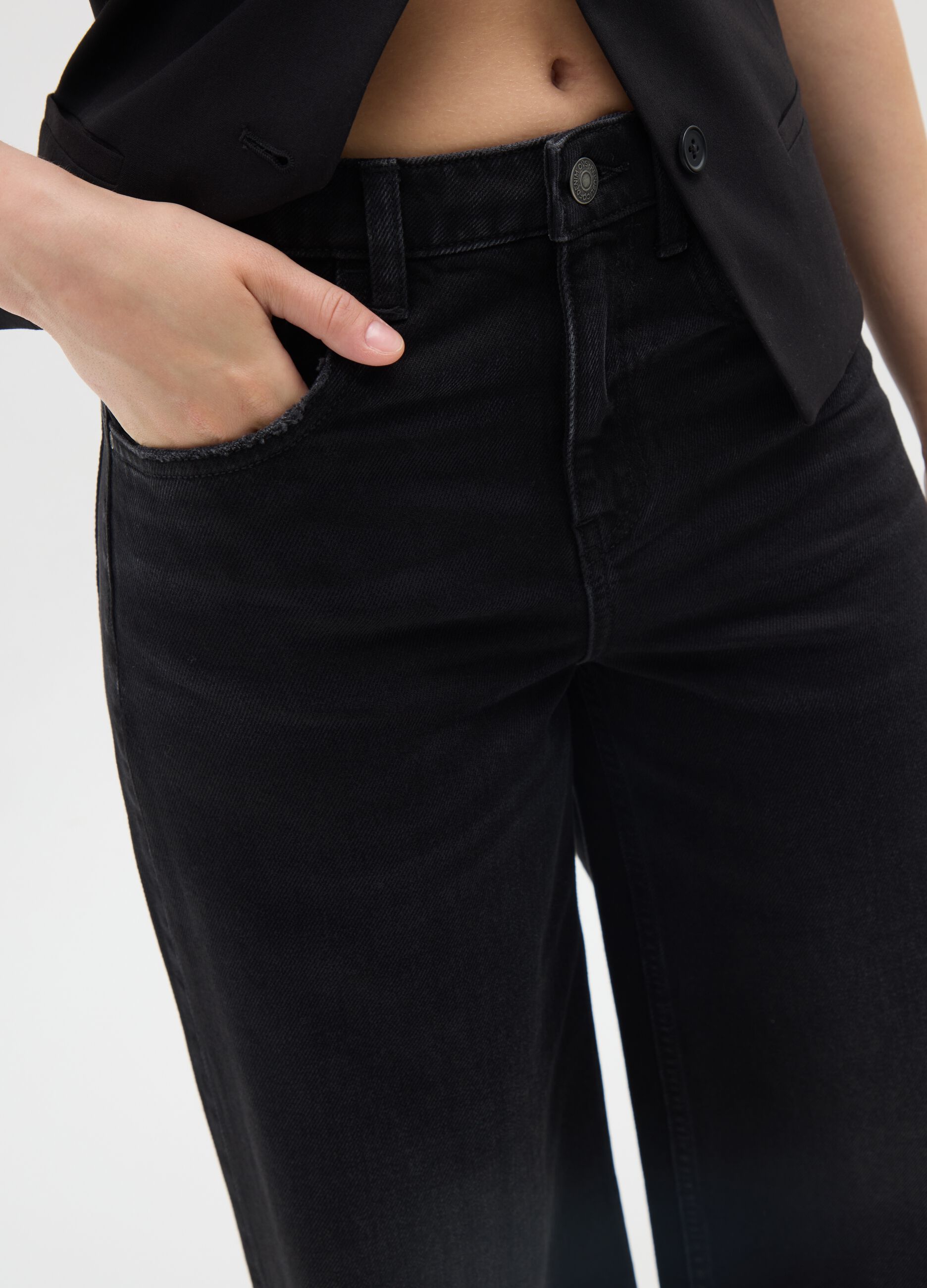 Black wide leg cotton jeans