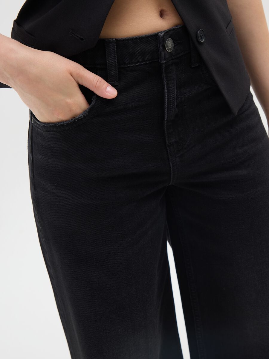 Black wide leg cotton jeans_3
