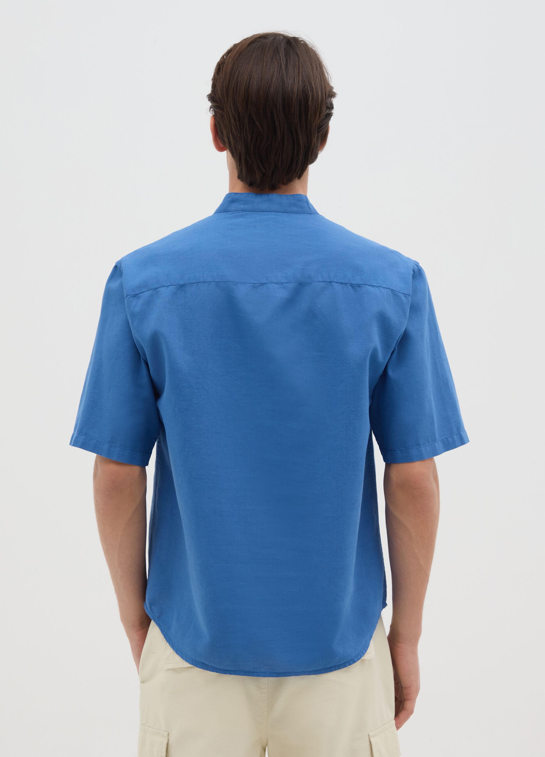 Camicia da uomo in misto cotone blu regular fit
