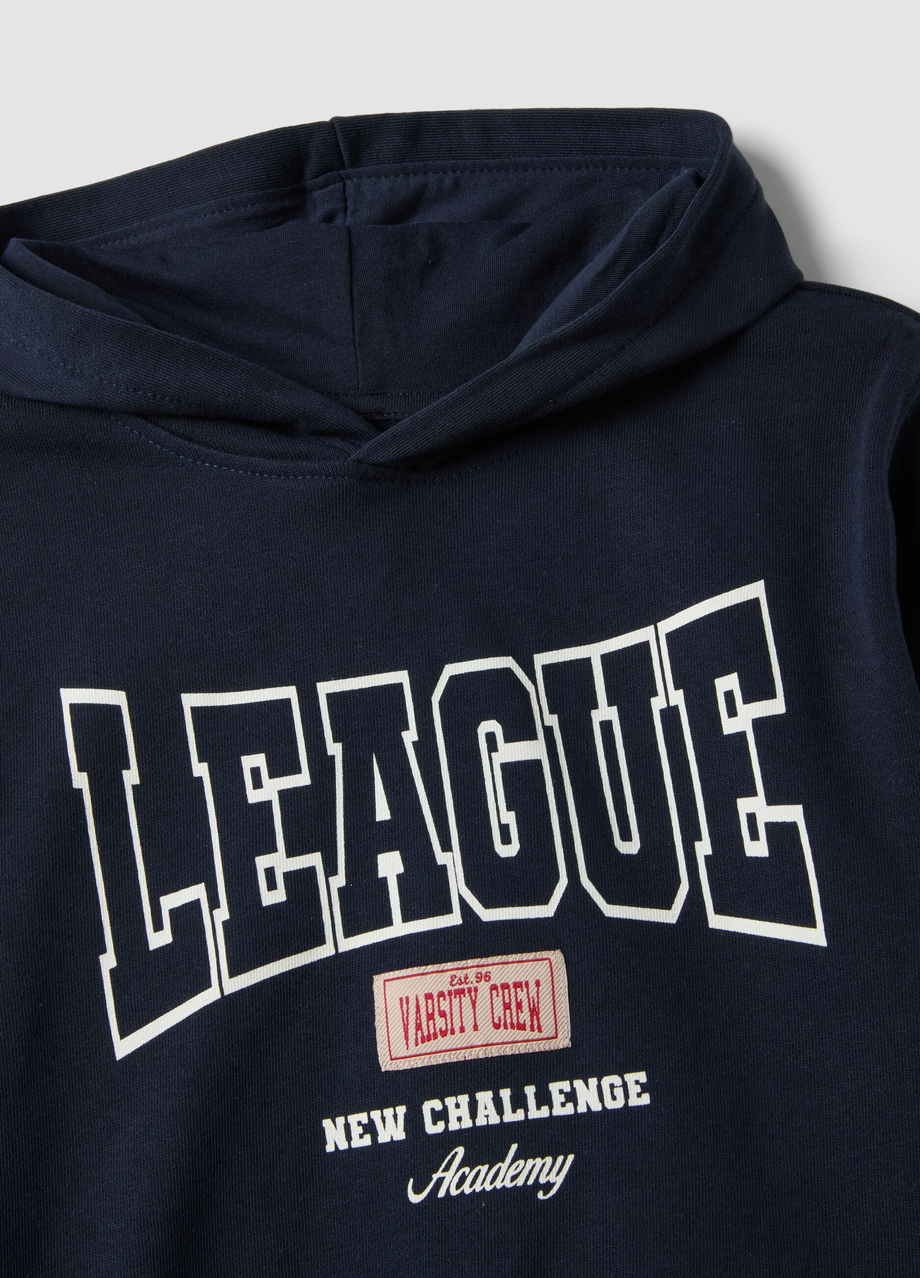 Blue 100% cotton hoodie with front print for boys