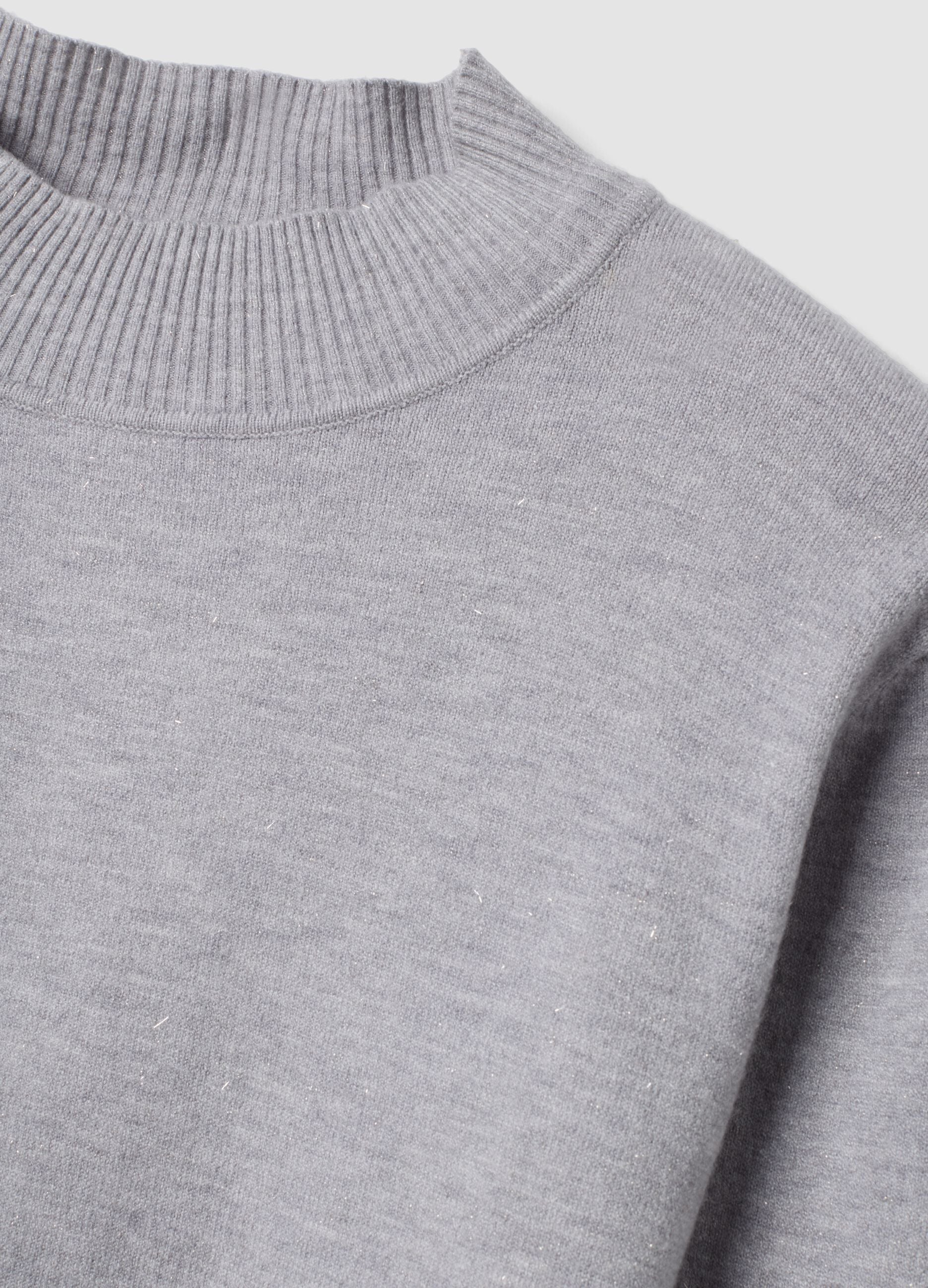 Grey viscose-blend jumper with high neck, regular fit