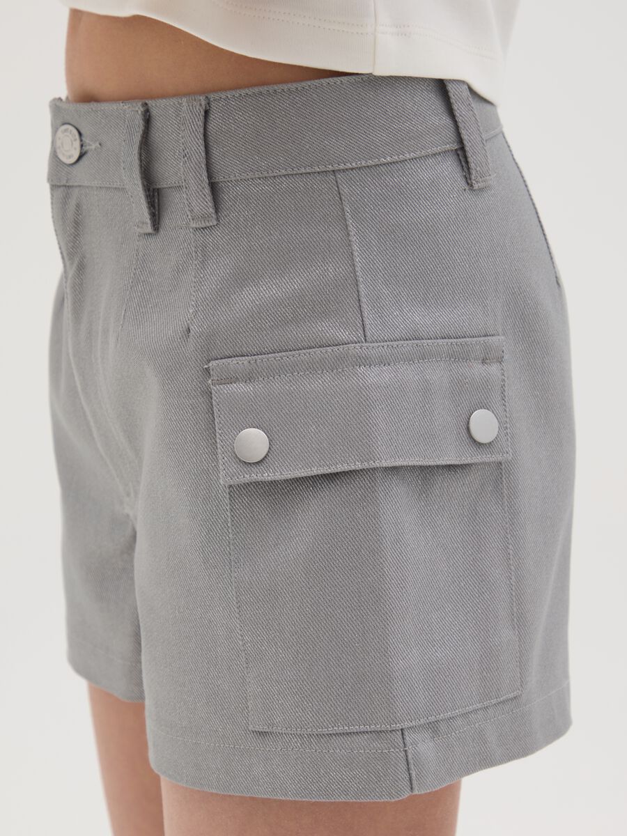 Shorts da ragazza in puro cotone grigio regular fit_3