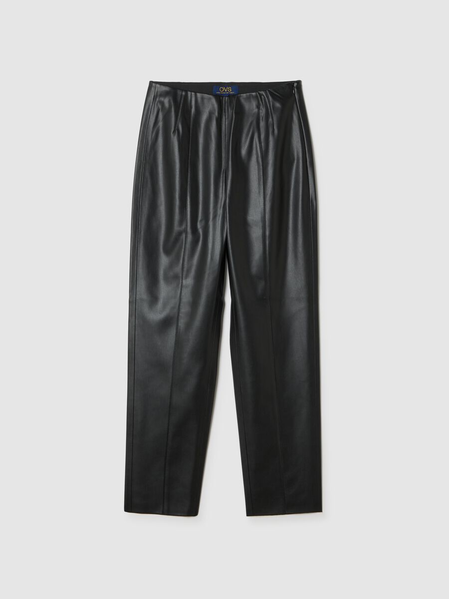 Black Slim Fit Glossy Effect Leggings_4