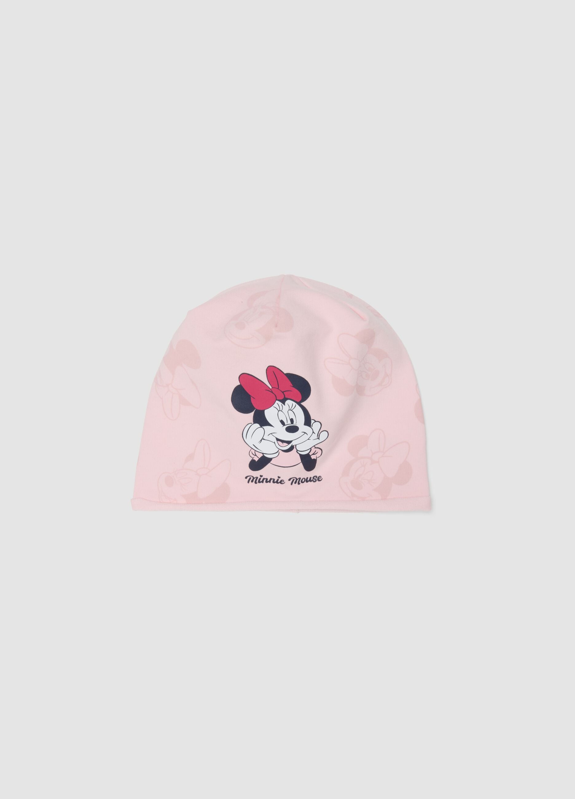 Pink stretch cotton Minnie print hat for girls