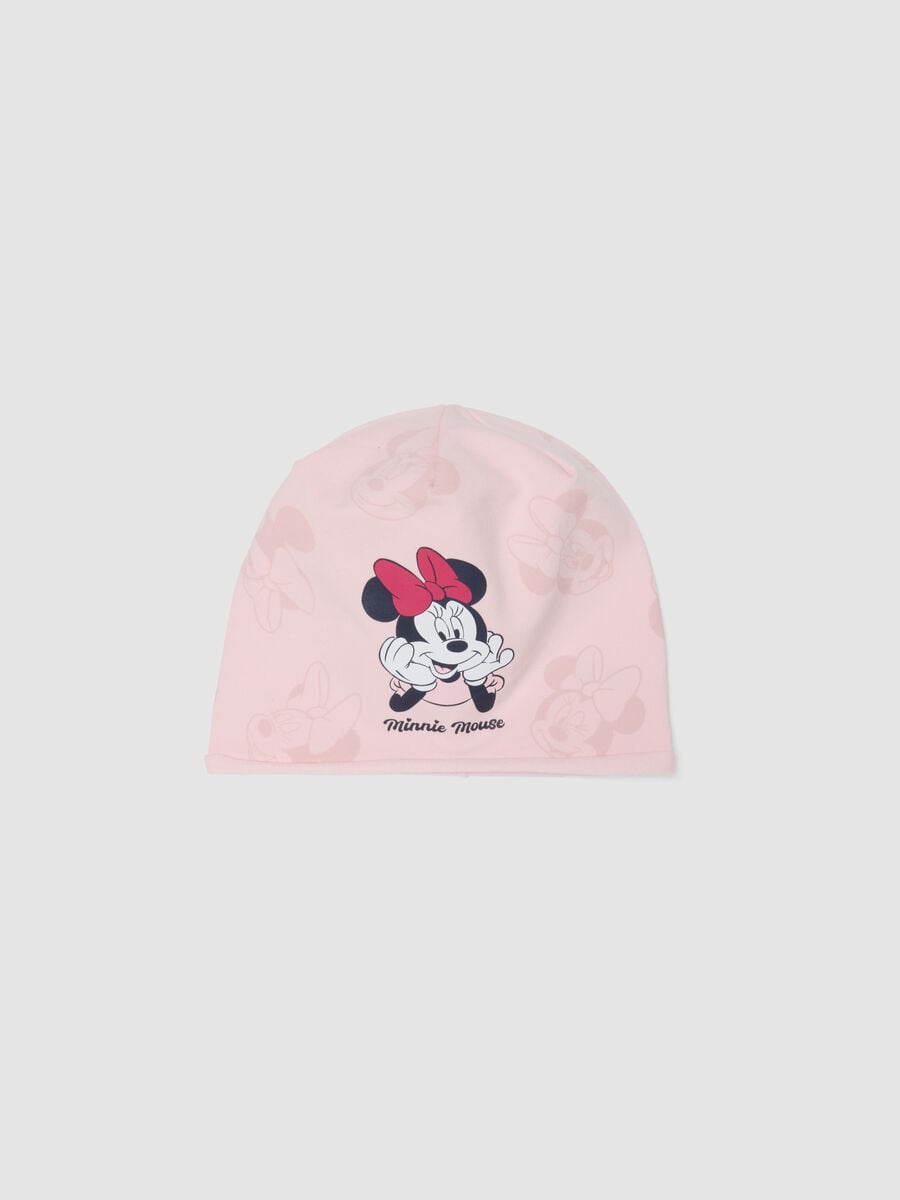 Pink stretch cotton Minnie print hat for girls_0