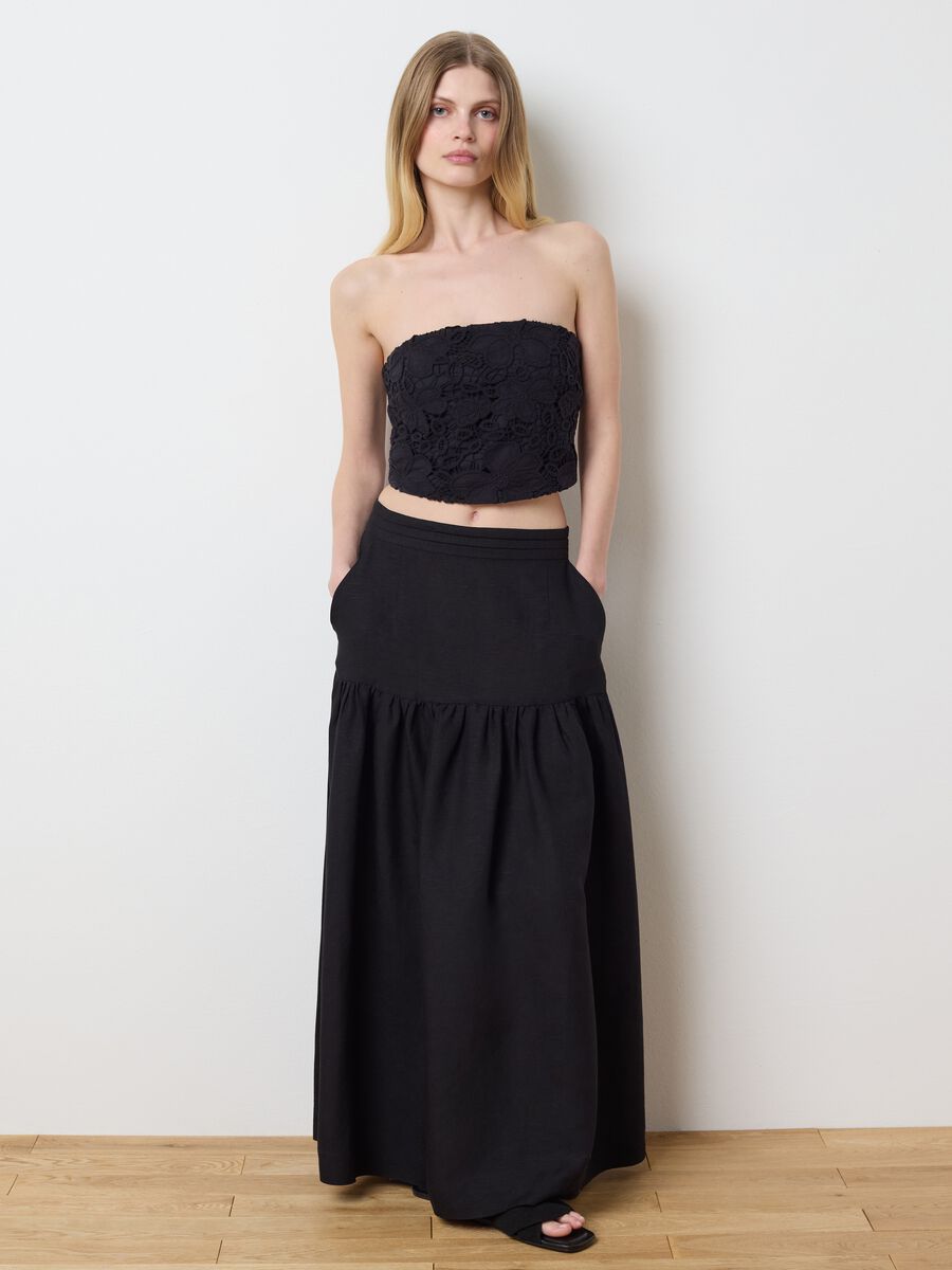 Long black skirt in linen and viscose_0