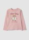 Pink organic cotton T-shirt with puppy print for girls_0