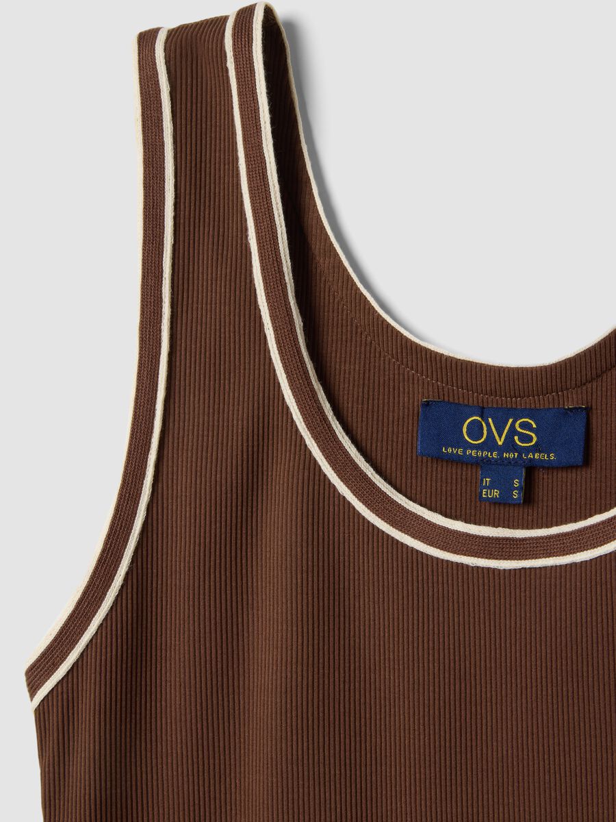 Brown regular-fit stretch cotton tank top with trim_5
