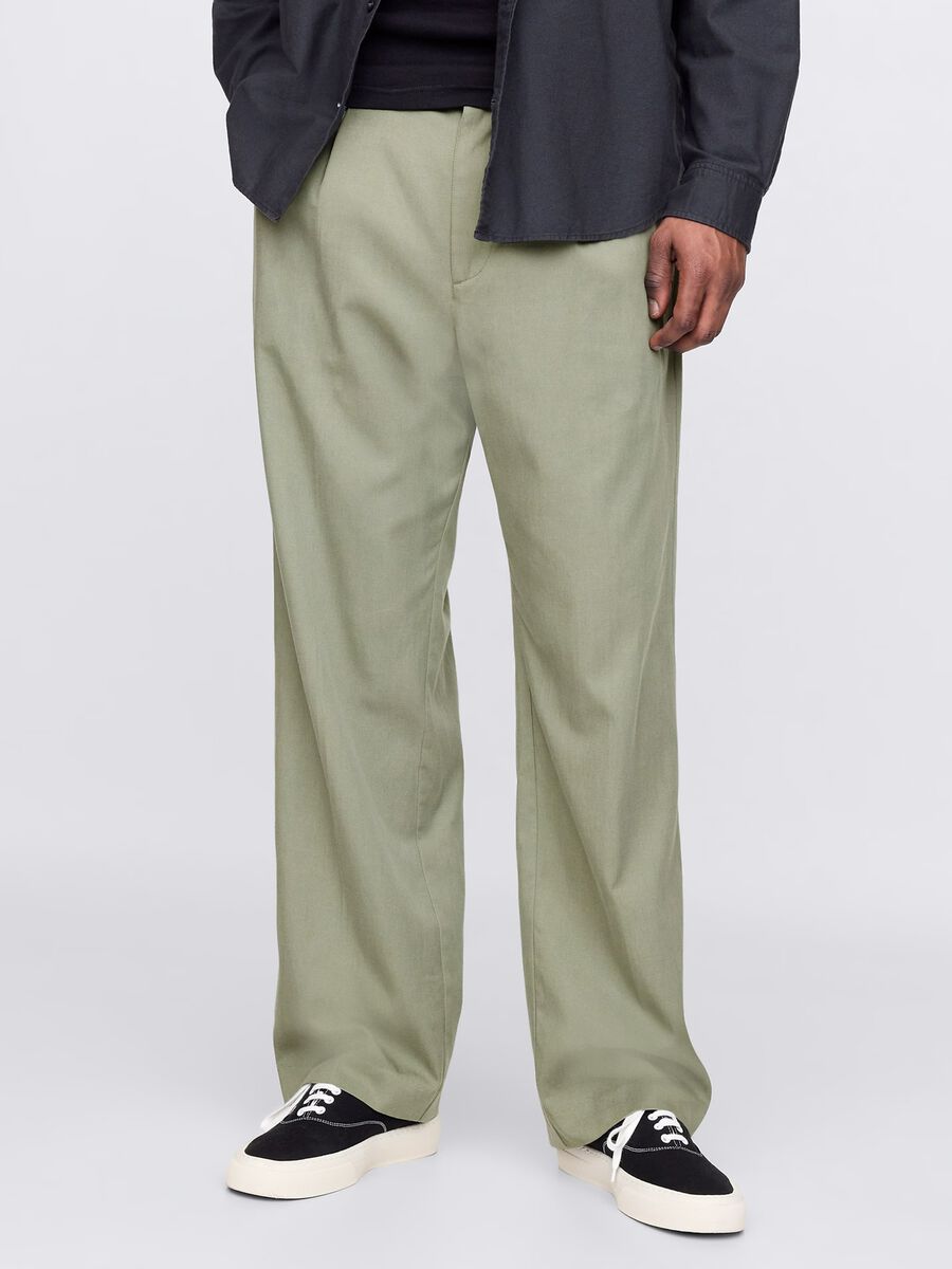 Green wide-leg trousers in Lyocell and cotton_1