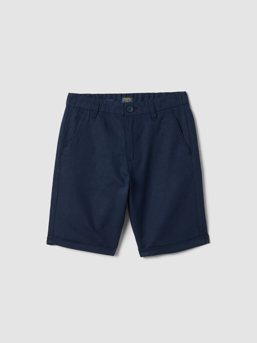 Boys&rsquo; blue linen and cotton blend regular-fit shorts_3