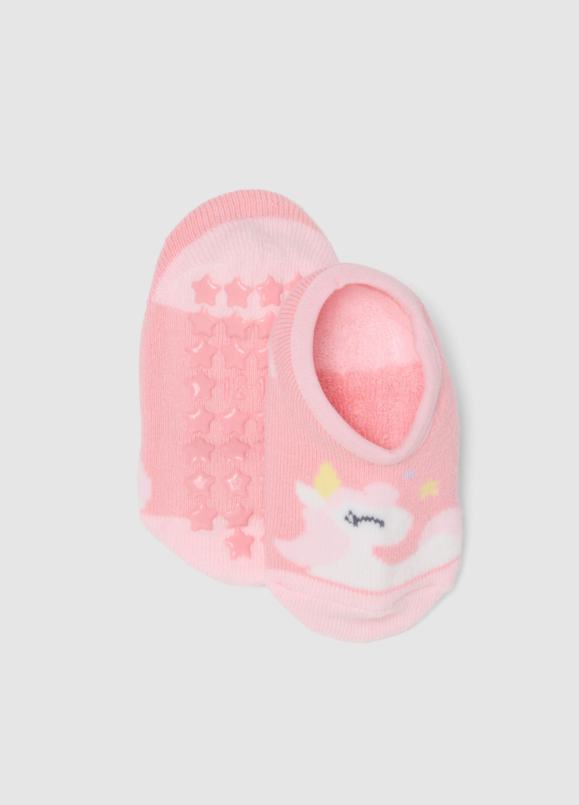 Calze antiscivolo in misto cotone rosa da neonata con unicorno
