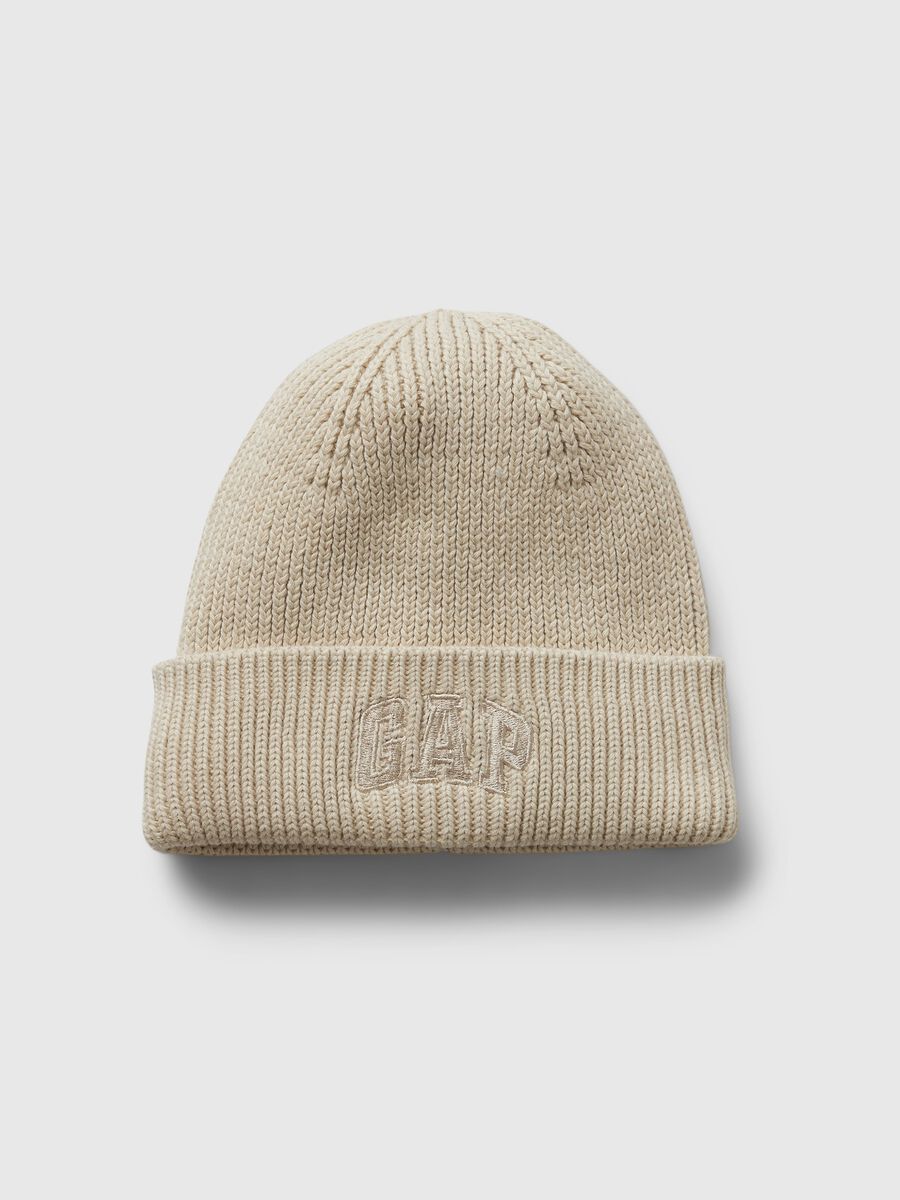 Knit hat with fold and logo embroidery_0