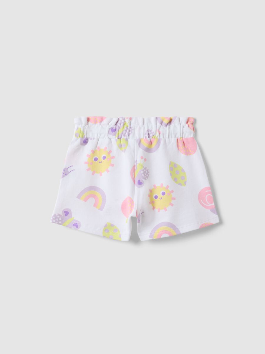 Girls' Regular Fit White Cotton Shorts with Prints_1