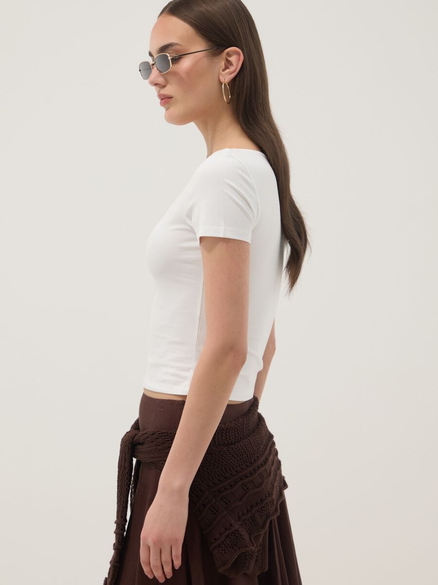 White stretch cotton T-shirt with square neckline_3