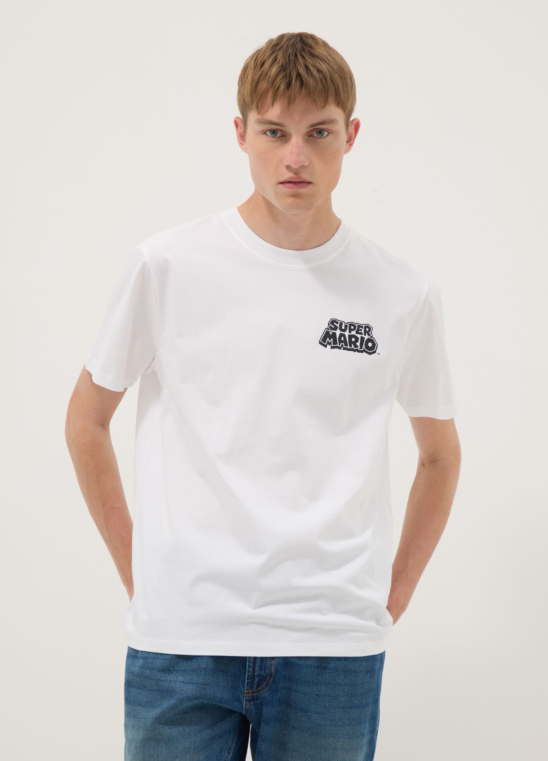 White short-sleeve pure cotton T-shirt, regular fit