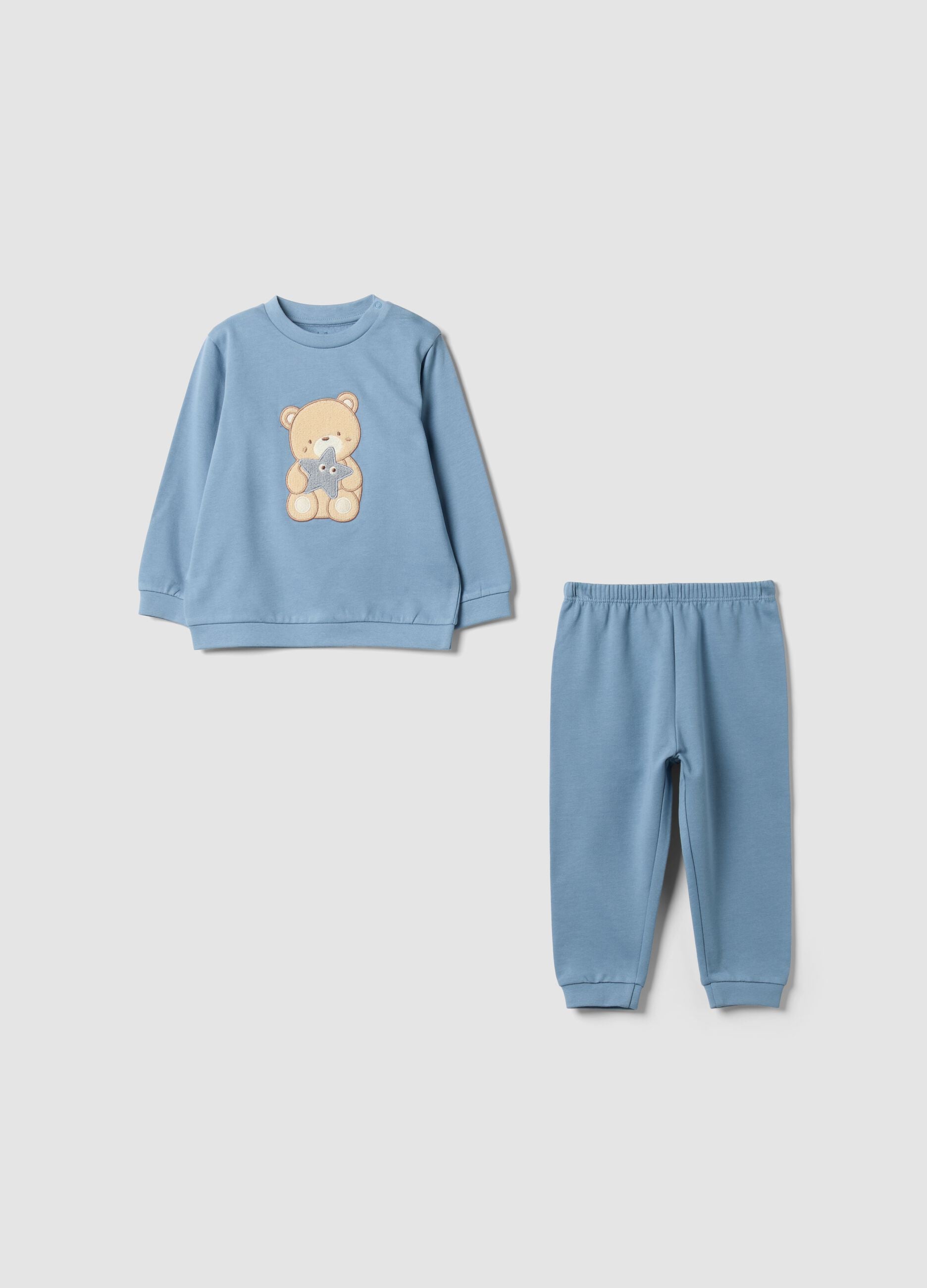Pigiama azzurro in puro cotone organico con girocollo